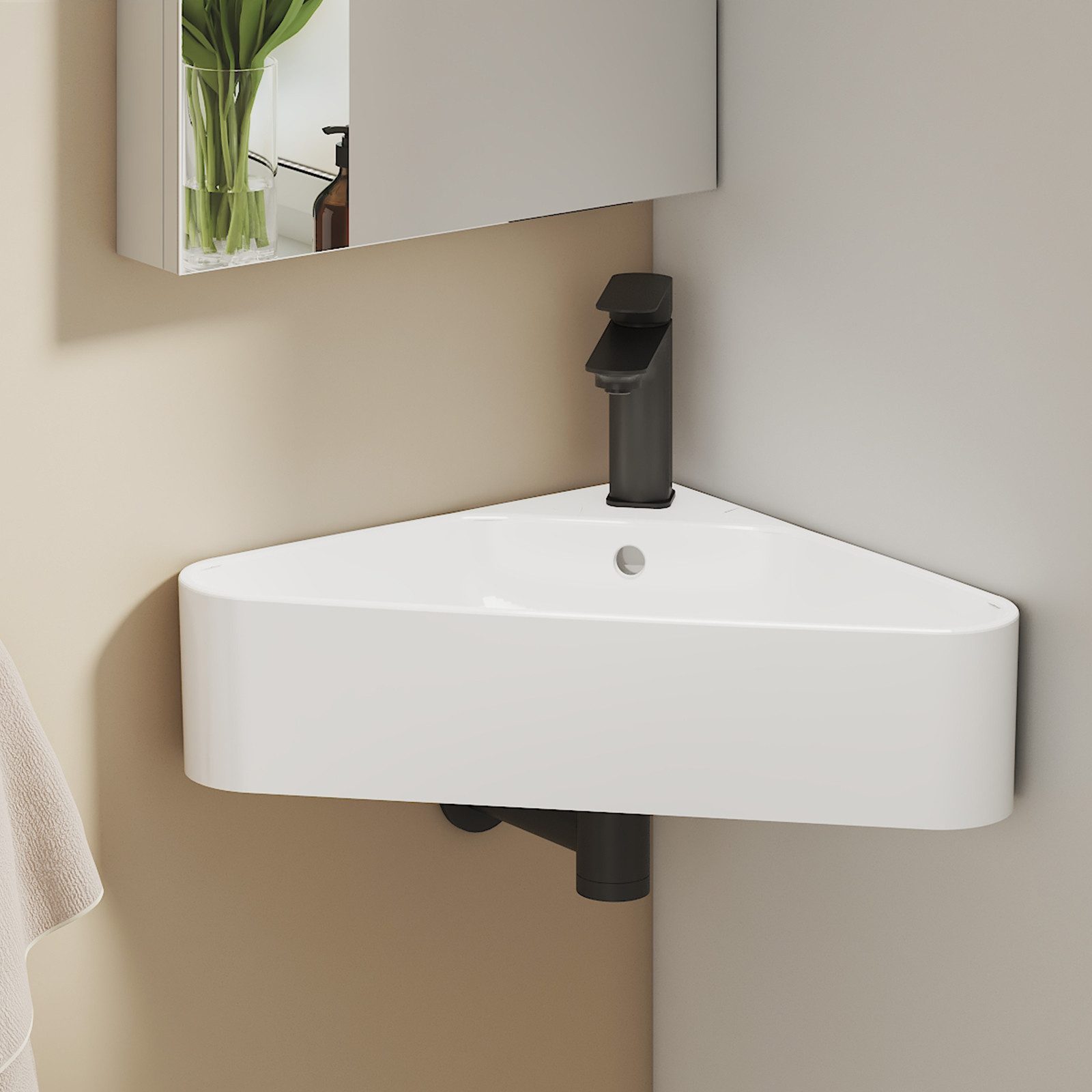 EMKE Waschbecken Hängendes Dreiecks-Waschbecken aus Keramik, platzsparend und modern