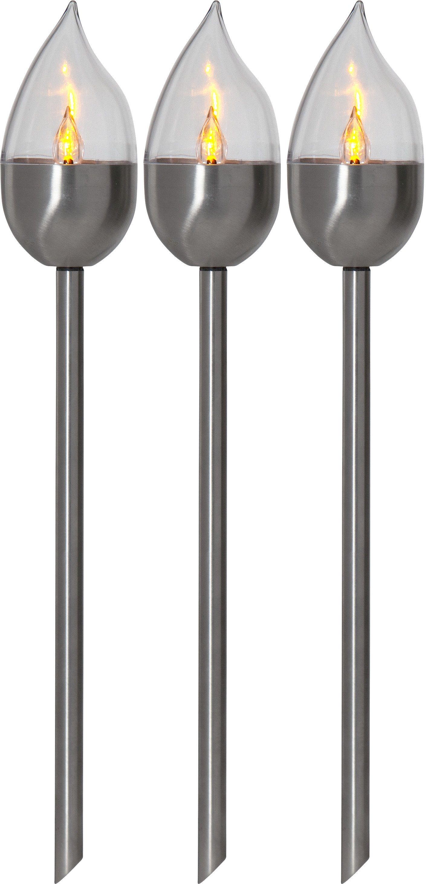 STAR TRADING LED Gartenfackel Star LED-Solar-Fackel"Olympus", Edelstahl, 3er Set, Silber
