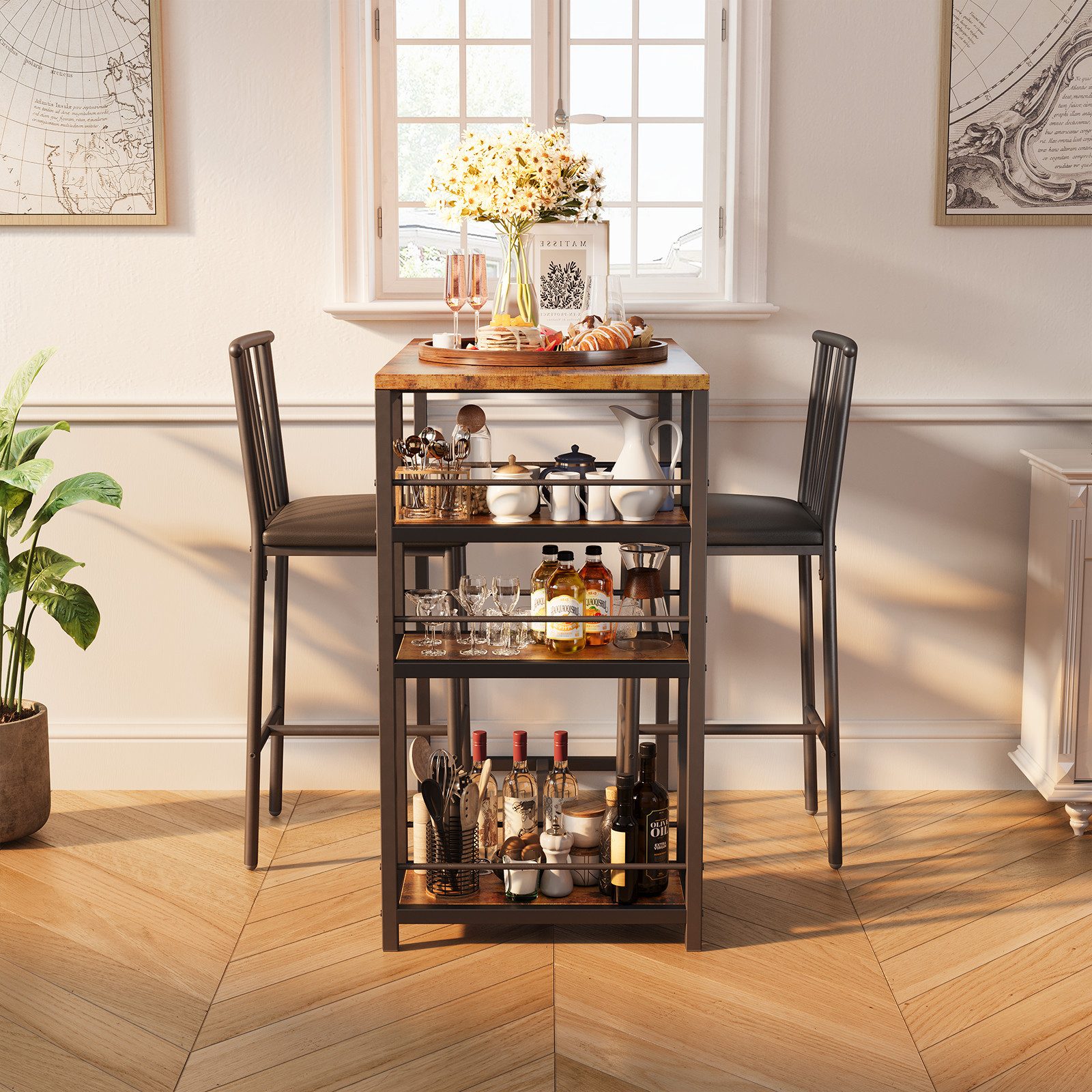 Bealife Bartisch Set 3-tlg,Esstisch/2 Stühlen,mit 3 Regalfächern Stehtisch günstig online kaufen