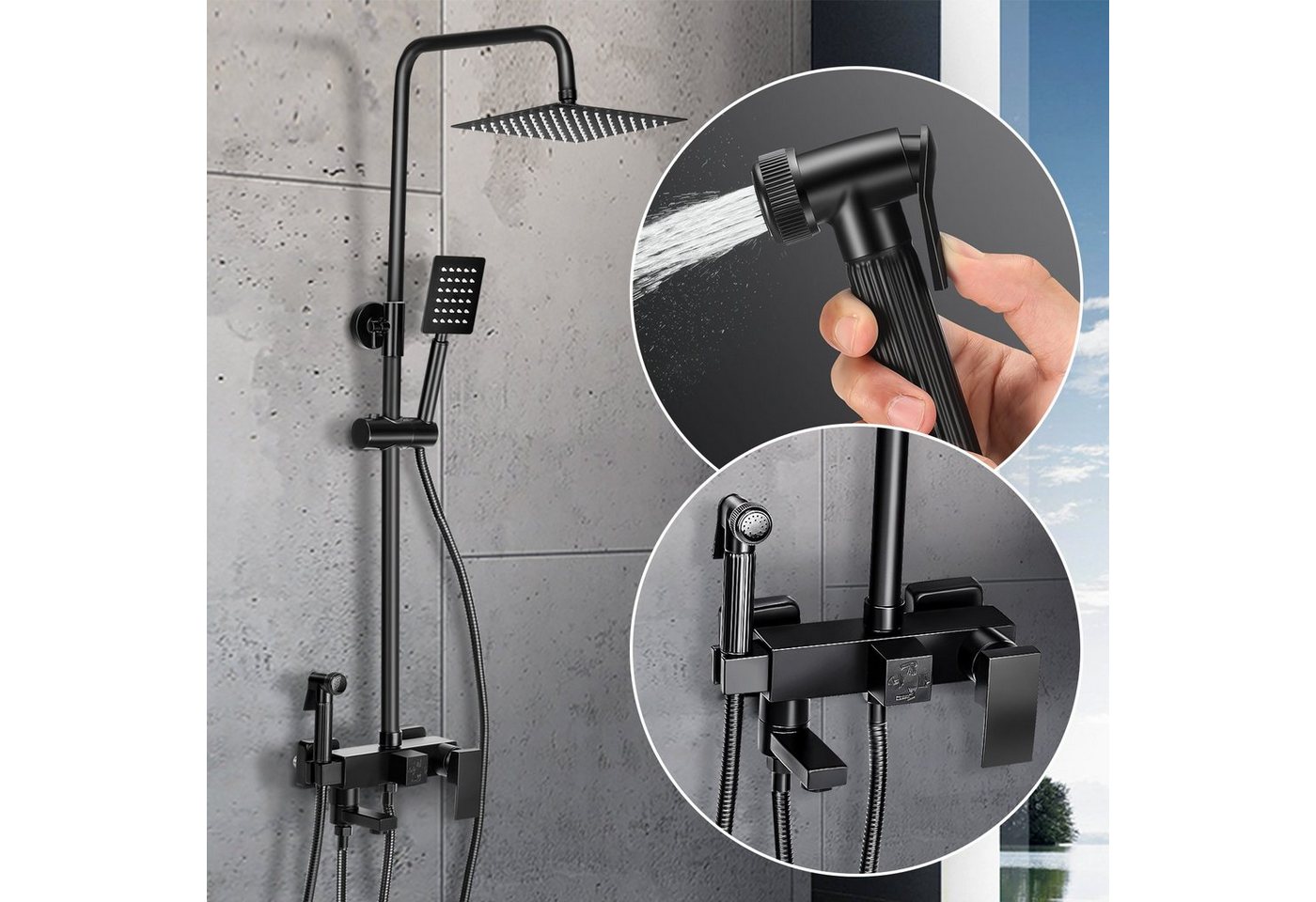 Thumbnail - oyajia Duschsystem Edelstahl Brausegarnituren Duscharmatur, Regendusche mit Vier Auslauf, 4 Strahlart(en)