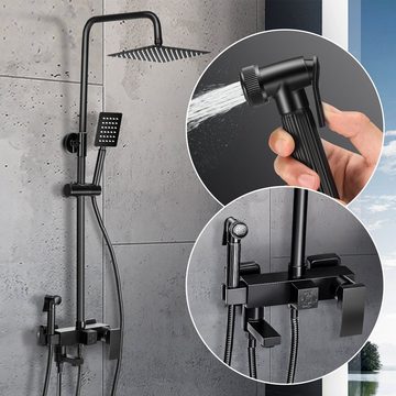 LETGOSPT Brausegarnitur Home Duschsystem Edelstahl Duschsäule, Regendusche Set, Vier Auslauf, 3 Strahlart(en), Verstellbare Edelstahl Duschstange 85-130 cm, Mit Messing Duscharmatur