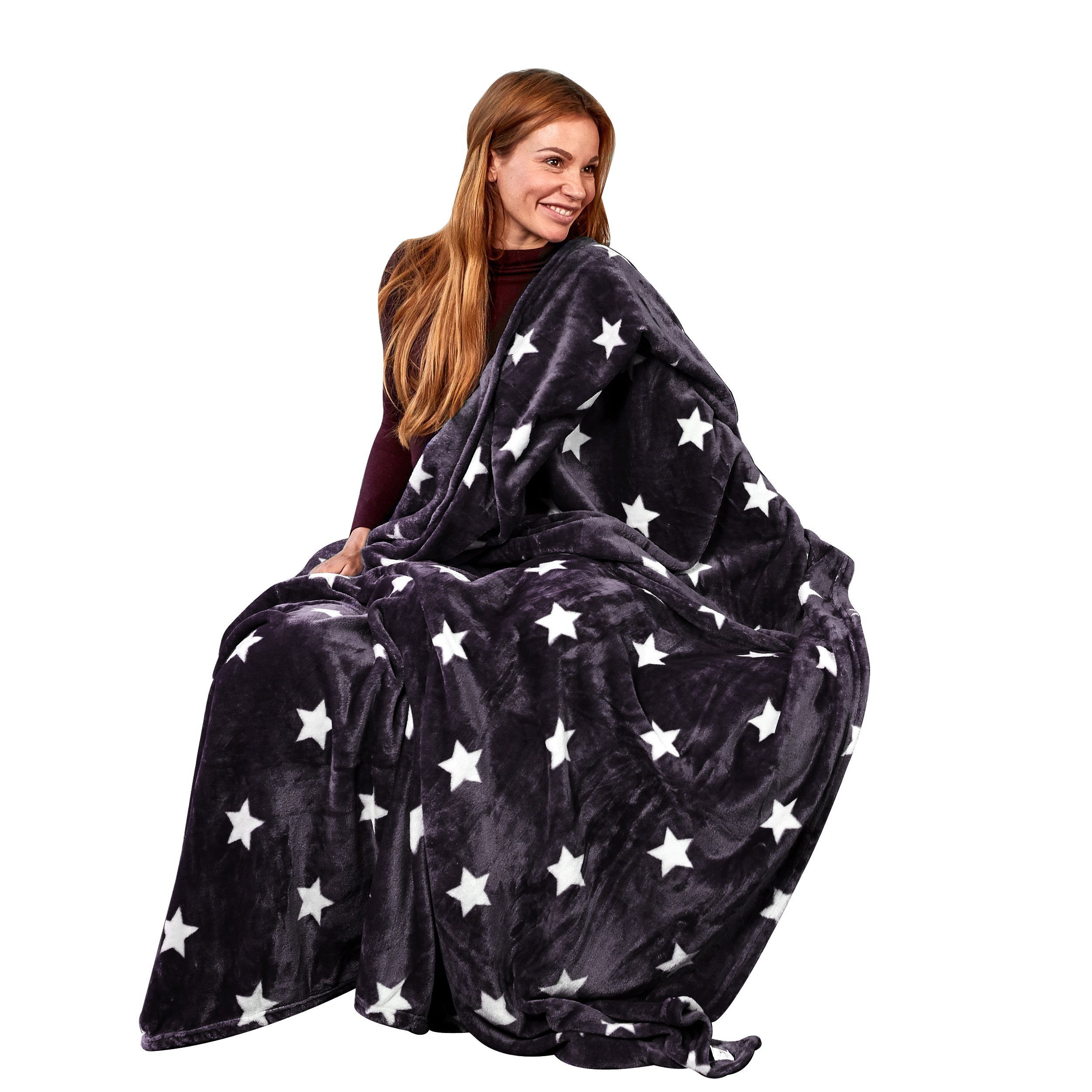 Wohndecke Snug Me Supersoft STARS Kuscheldecke 150 x 200 cm, Pink Papaya, Kuscheldecke mit Sternen