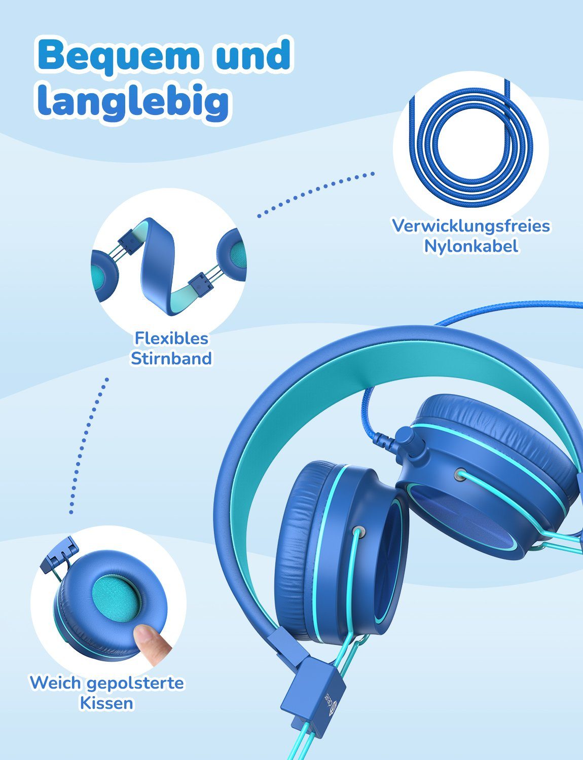 Verdrahtet) Mikrofon, Bluetooth Drehbar iclever Volume On-Ear-Kopfhörer 360° (Mit Kopfhörer 95dB IC-HS21 Limit Kinder mit