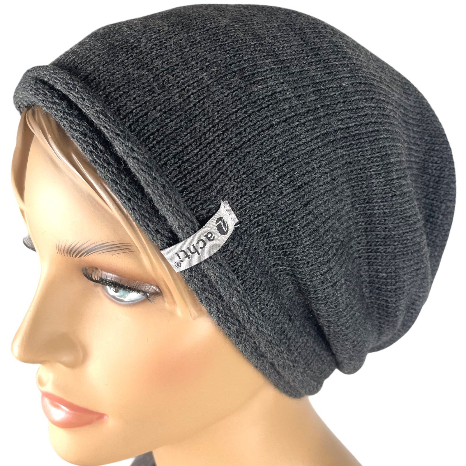 Taschen4life Beanie Damen Mütze AZ1378PC Longbeanie, Rund-strick ohne Bommel, leicht gefüttert, lange Passform anthrazit uni | Beanies