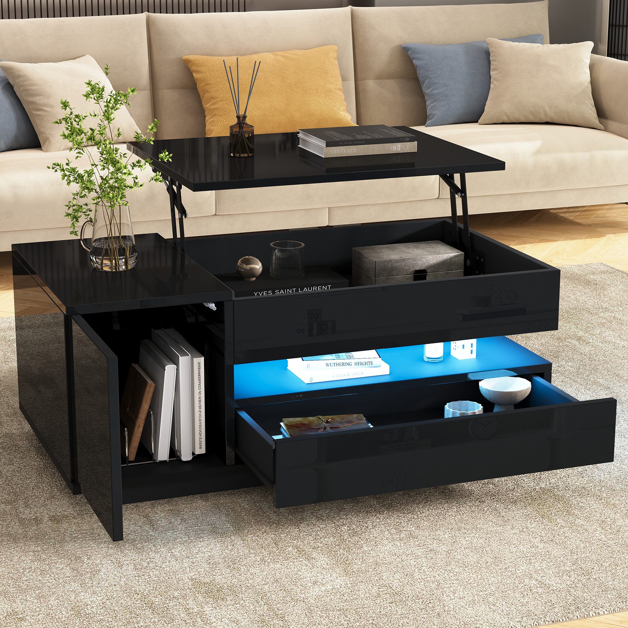 Merax Couchtisch anhebbarer Sofatisch hochglanz Beistelltisch günstig online kaufen