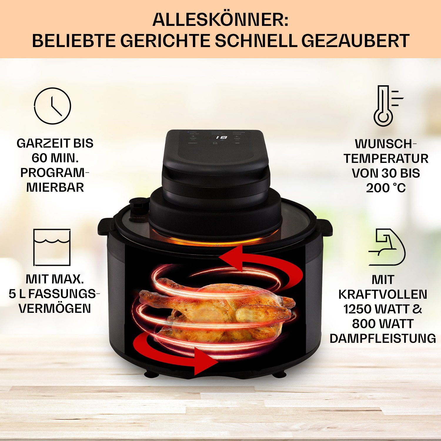 Vendure Dampffunktion, Heißluftfritteuse mit Heißluftfritteuse 1250 W Klarstein