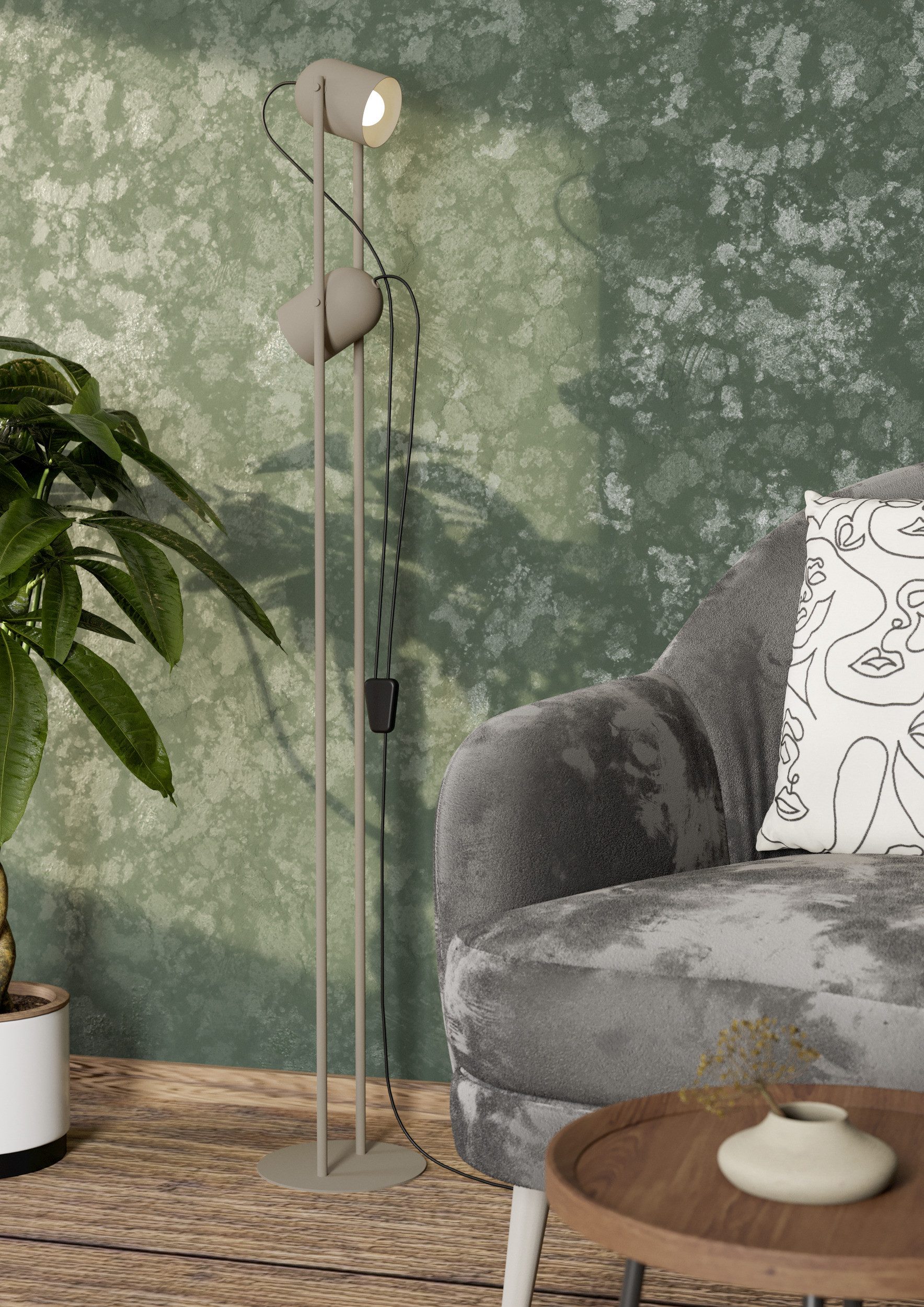 EGLO Stehlampe TILSTON Stehlampe - Stahl - E14 - 2X8W - IP20, Ein-/Ausschalter, ohne Leuchtmittel, Standlampe, 2 schwenkbare Spots, Leselampe, L12,5 x B13 x H142,5 cm