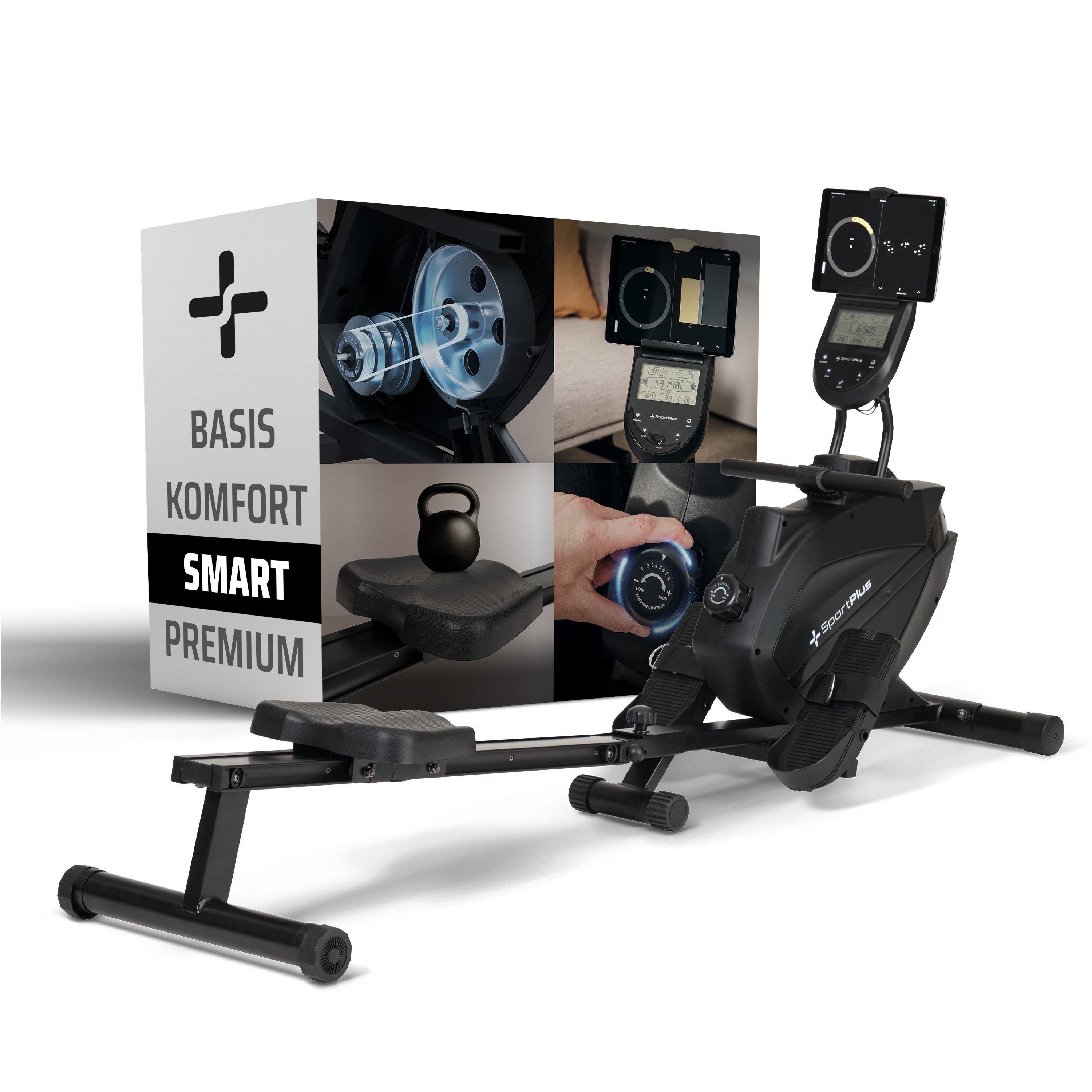 SportPlus Rudergerät SP-MR-1200-B/B-iE, App Kompatibel, klappbar, Magnetbremssystem, 8 Widerstandsstufen