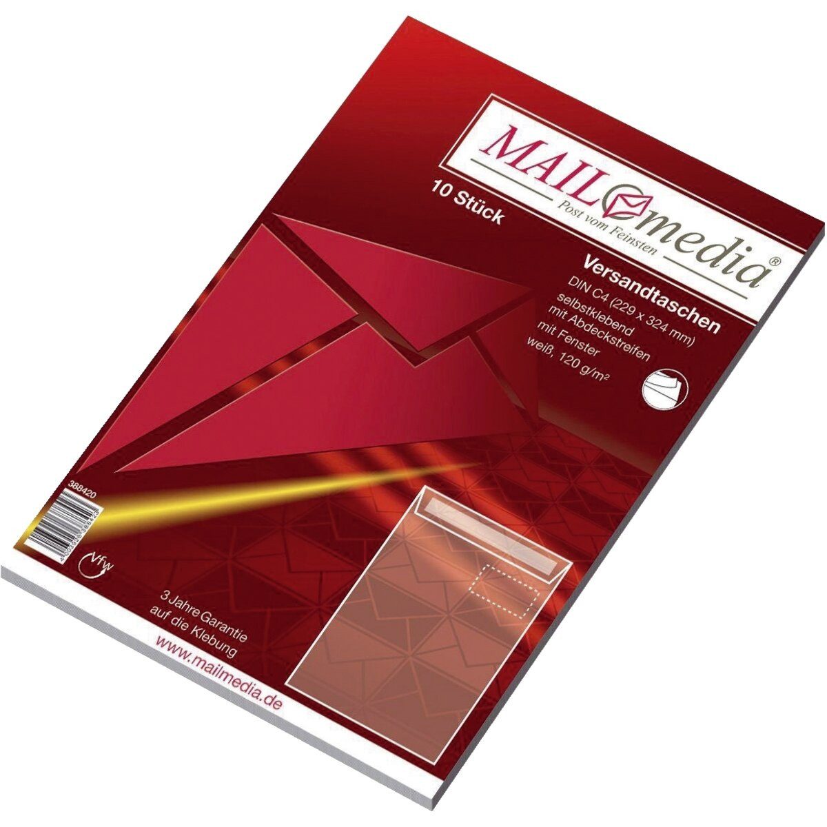 mayer-network GmbH Versandtasche Versandtasche C4 haftklebend m.Abdeckstr. m.F. weiß m.ID 120 g/qm 10 S