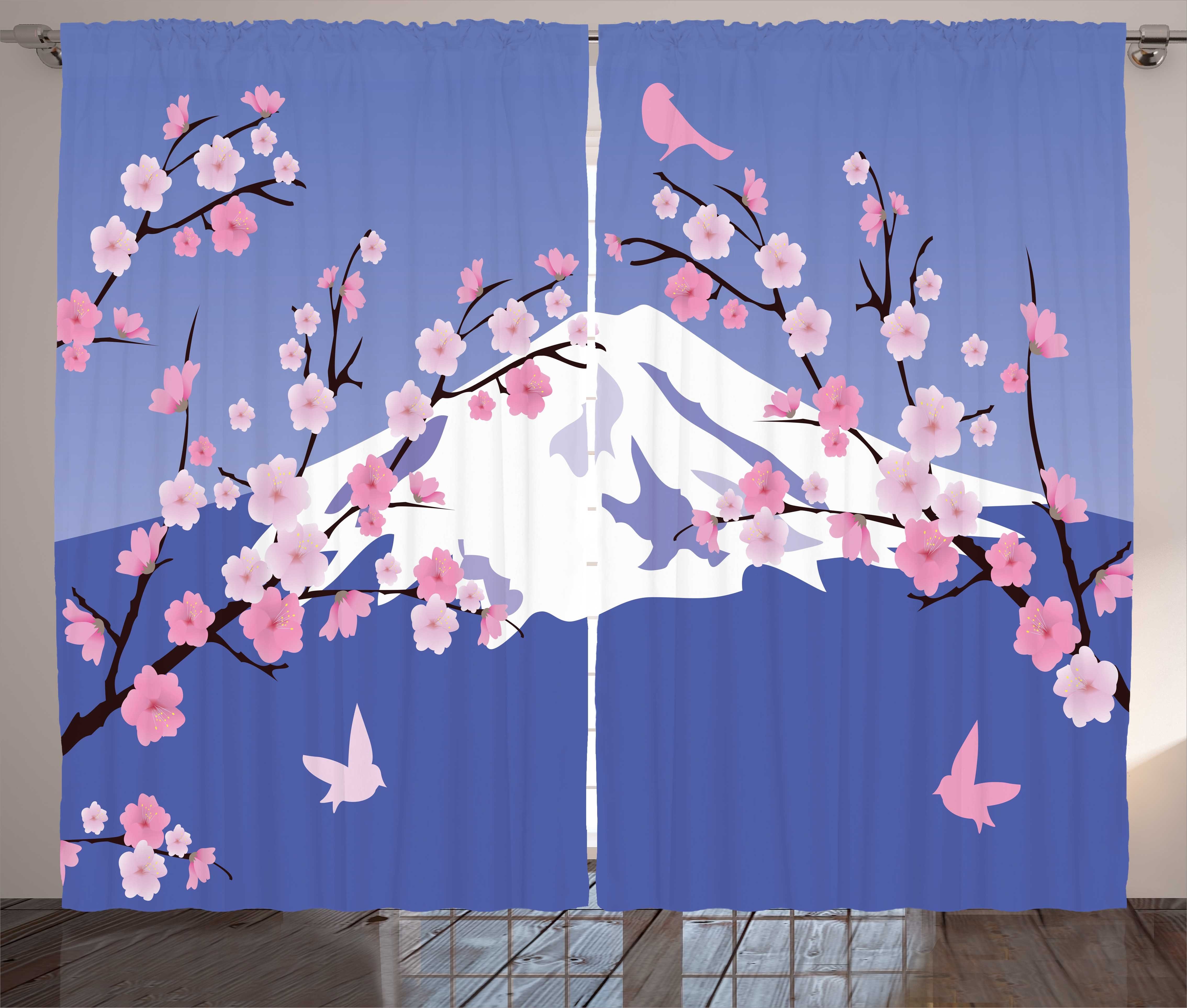 Gardine Schlafzimmer Kräuselband Vorhang mit Schlaufen und Haken, Abakuhaus, Blumen-Landschaften Kirschblüten | Fertiggardinen