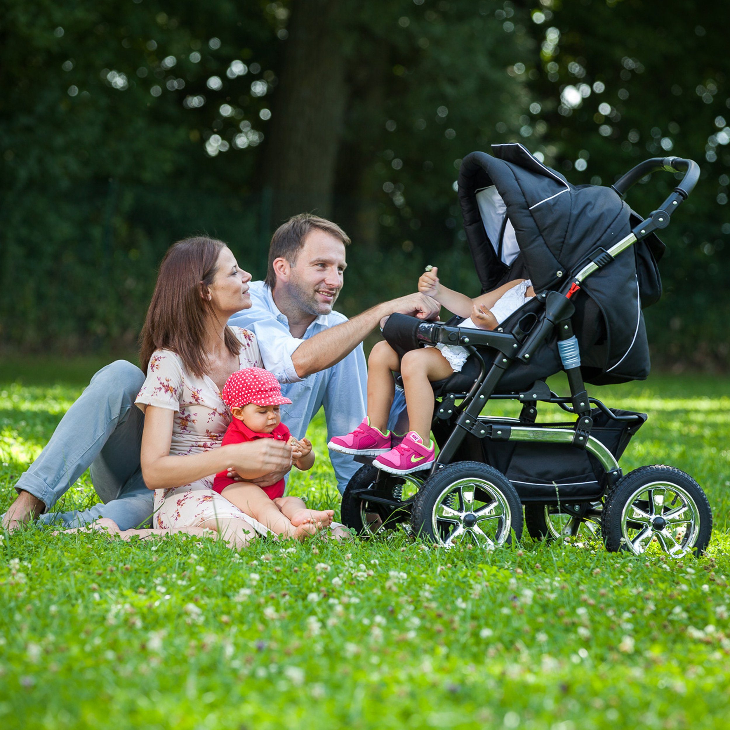 bergsteiger Kombi-Kinderwagen Milano, stripes red & grey (10-tlg)