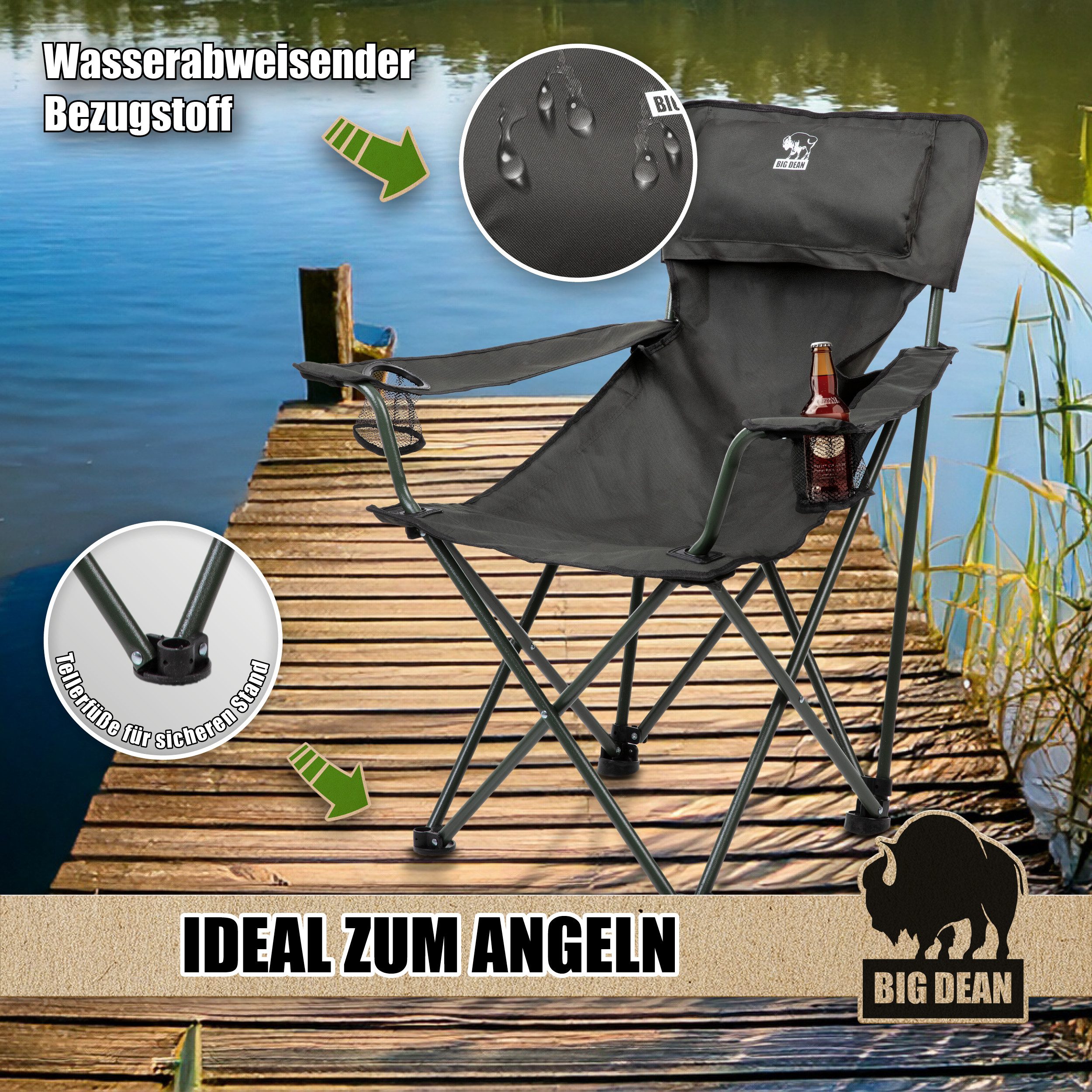 BigDean Campingstuhl Luxus Campingstuhl Faltbar Extra groß 150 KG Belastbar, bequem (Packung, 1 St), Luxus Faltstuhl, Wasserabweisend, Uv-Beständig – Bild 2 von 5