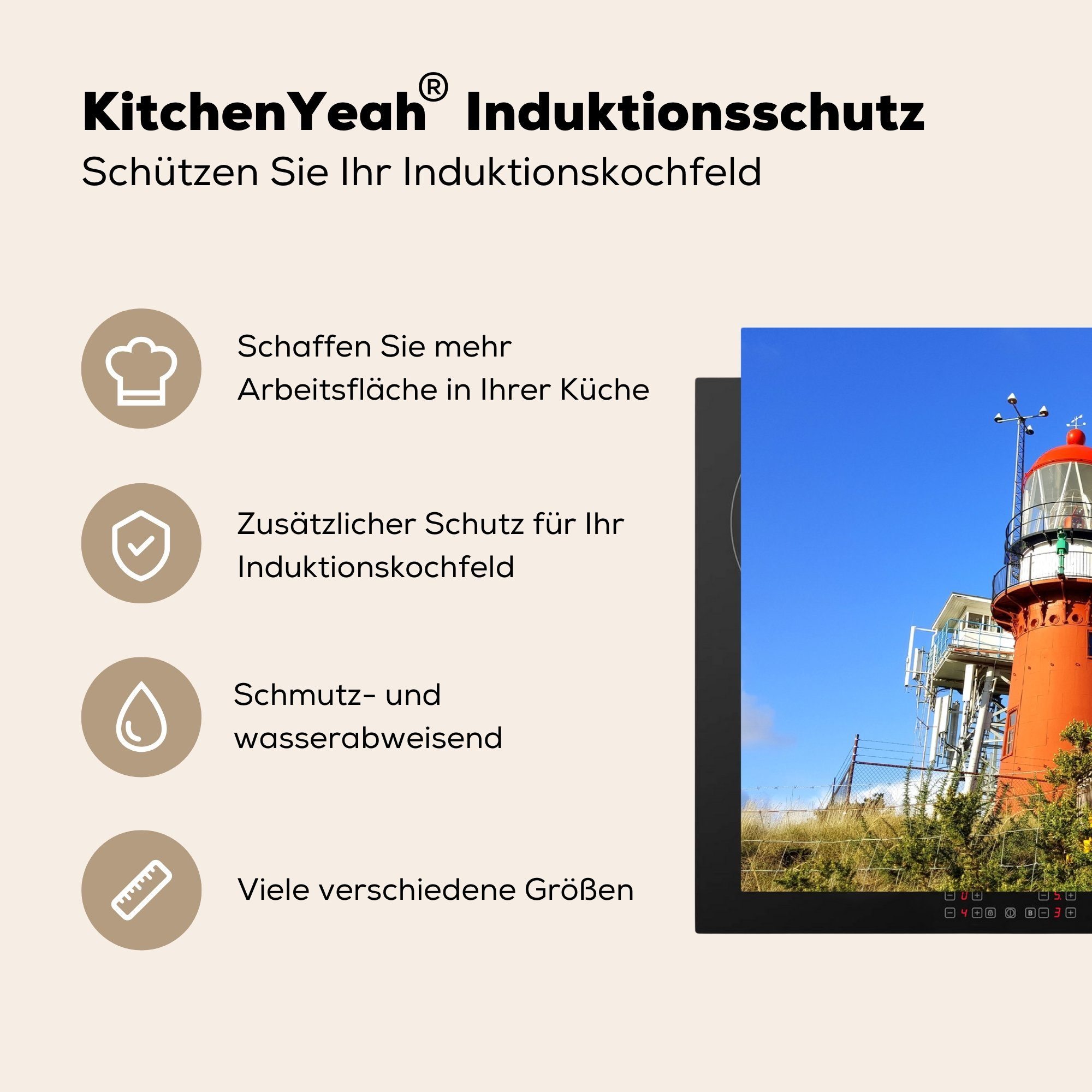MuchoWow Herdblende-/Abdeckplatte Leuchtturm Ceranfeldabdeckung cm, Induktionskochfeld küche, die Vlieland, für Vinyl, auf (1 81x52 Schutz tlg)
