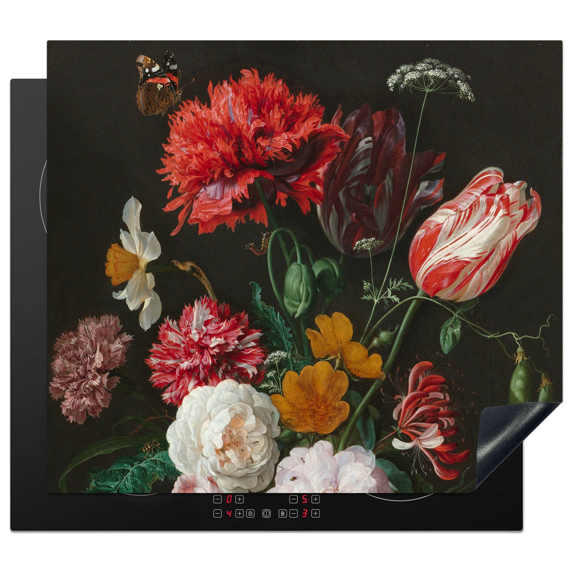 MuchoWow Herdblende-/Abdeckplatte Stilleben mit Blumen in einer Glasvase - Gemälde von Jan Davidsz. de, Vinyl, (1 tlg), 59x52 cm, Ceranfeldabdeckung für die küche, Induktionsmatte