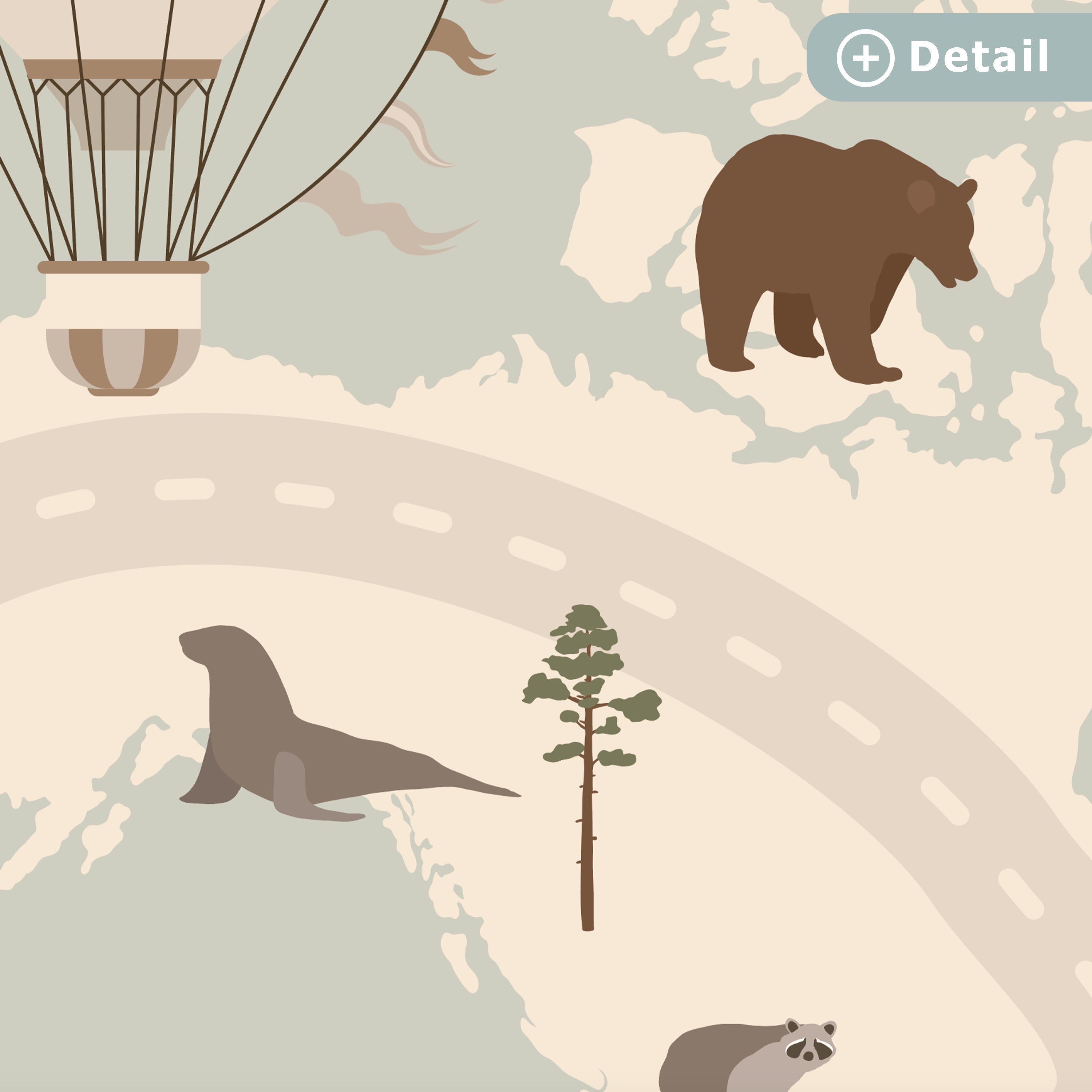 LetsPlaymats Spielmatte Weltkarte - Tiere - Flugzeug - Kind - Heißluftballo günstig online kaufen