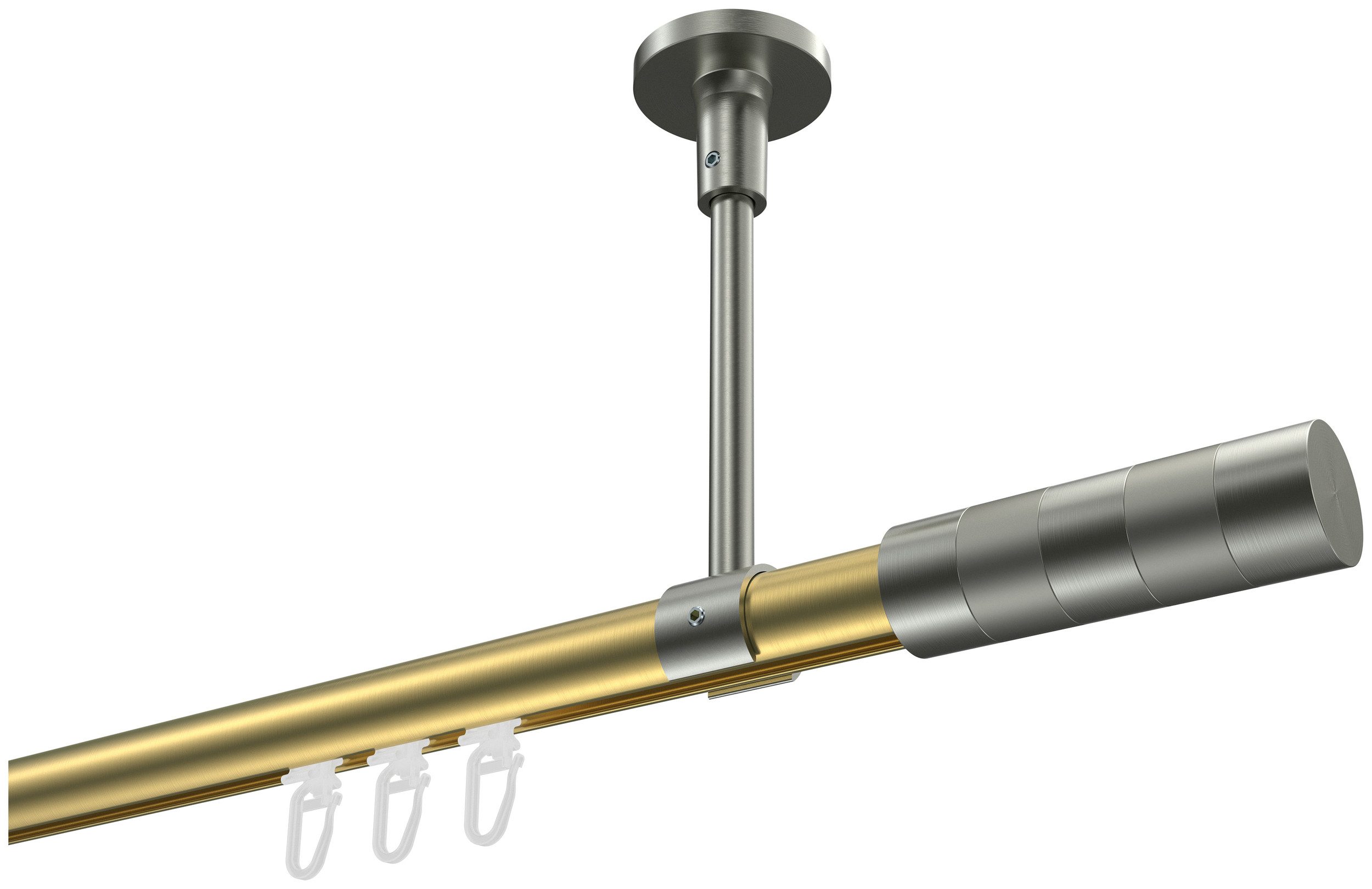 INTERDECO Innenlaufschiene Sonette Mavell, Ø 20 mm, 1-läufig, Fixmaß, kürzbar, Deckenmontage, Aluminium, Messing-Optik / Edelstahl-Optik / Bicolor