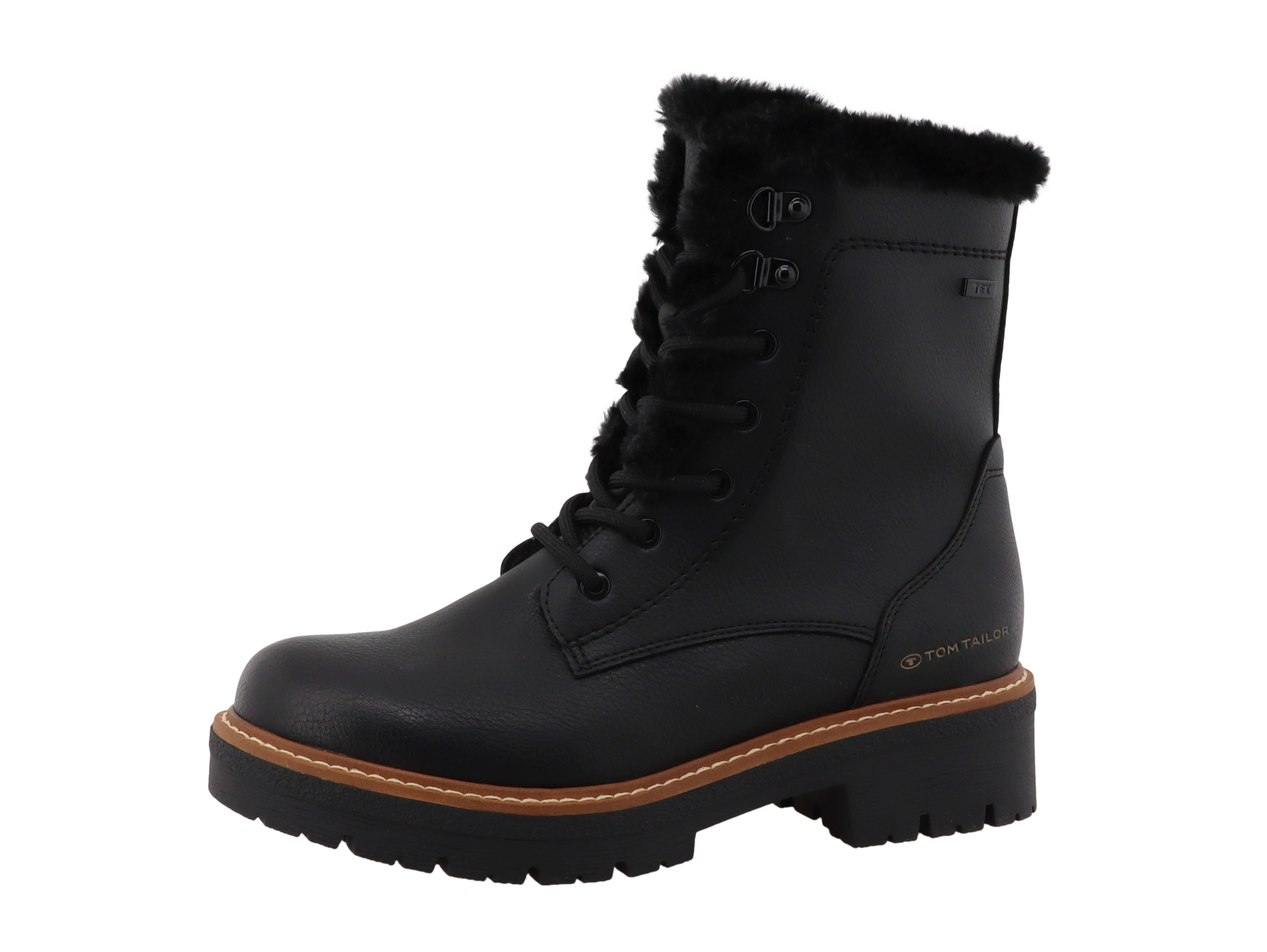 TOM TAILOR Winterstiefelette Blockabsatz, Winterboots mit Fellimitat am Schaftrand