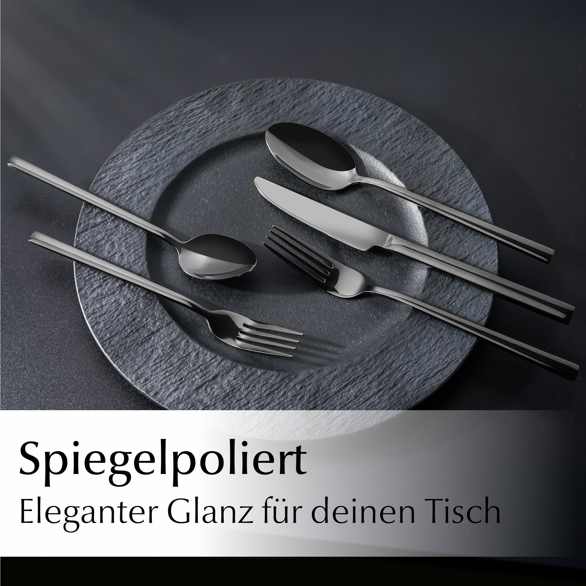 MiaMio Besteck-Set Besteckset 72 Teile 18/10 Schwarz Matt (72-tlg), 12 Personen – Bild 2 von 5