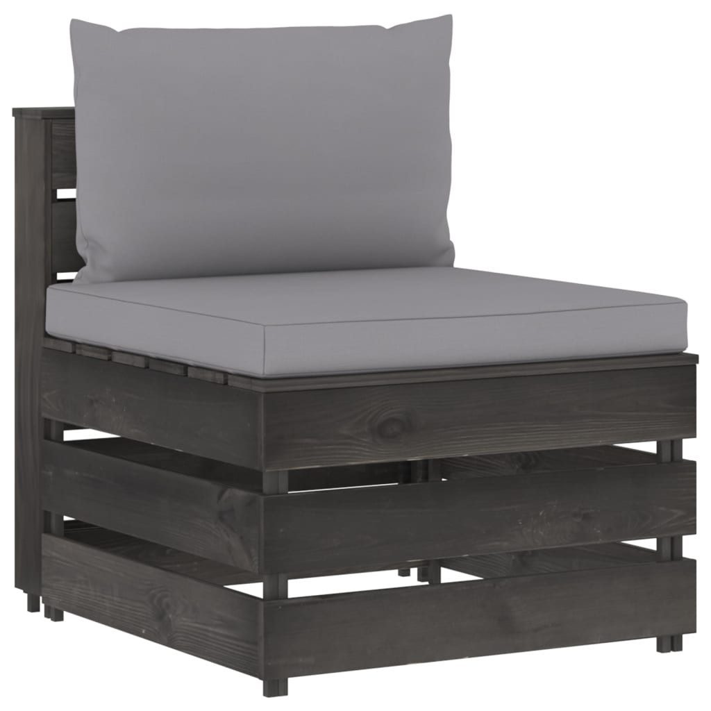 vidaXL Sofaelement Modulares Mittelsofa mit Kissen Grau Imprägniertes Holz (1 St)