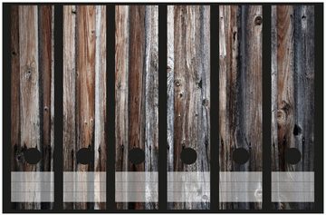 Wallario Etiketten Alte Holzwand - Holzplanken in grau und braun, Ordnerrücken-Sticker in verschiedenen Ausführungen