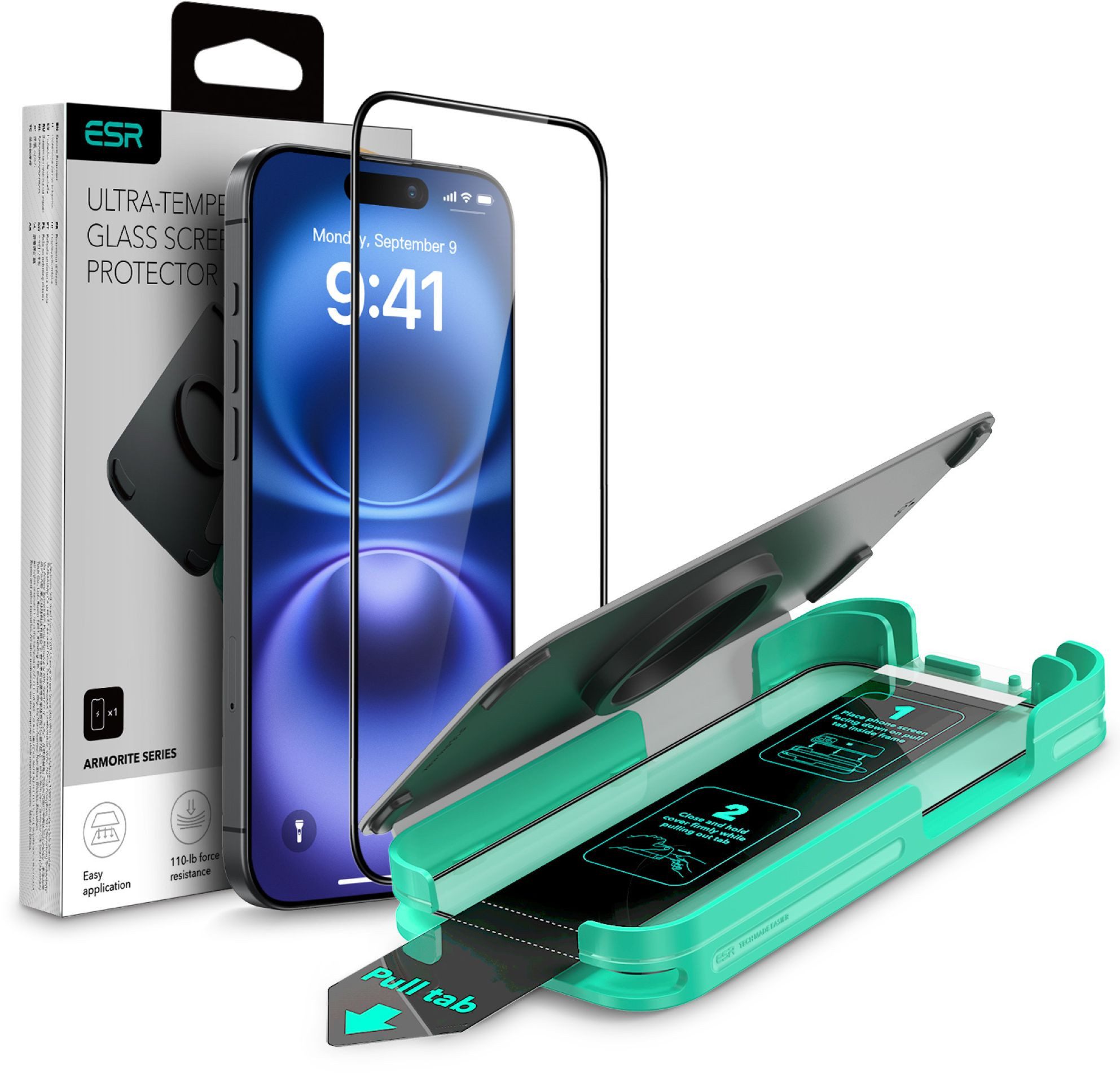 ESR Displayschutzglas Armorite Displayschutz für Apple iPhone 16 für iPhone 16, iPhone 15, Einfaches Anbringen, Ultimativer Bildschirmschutz