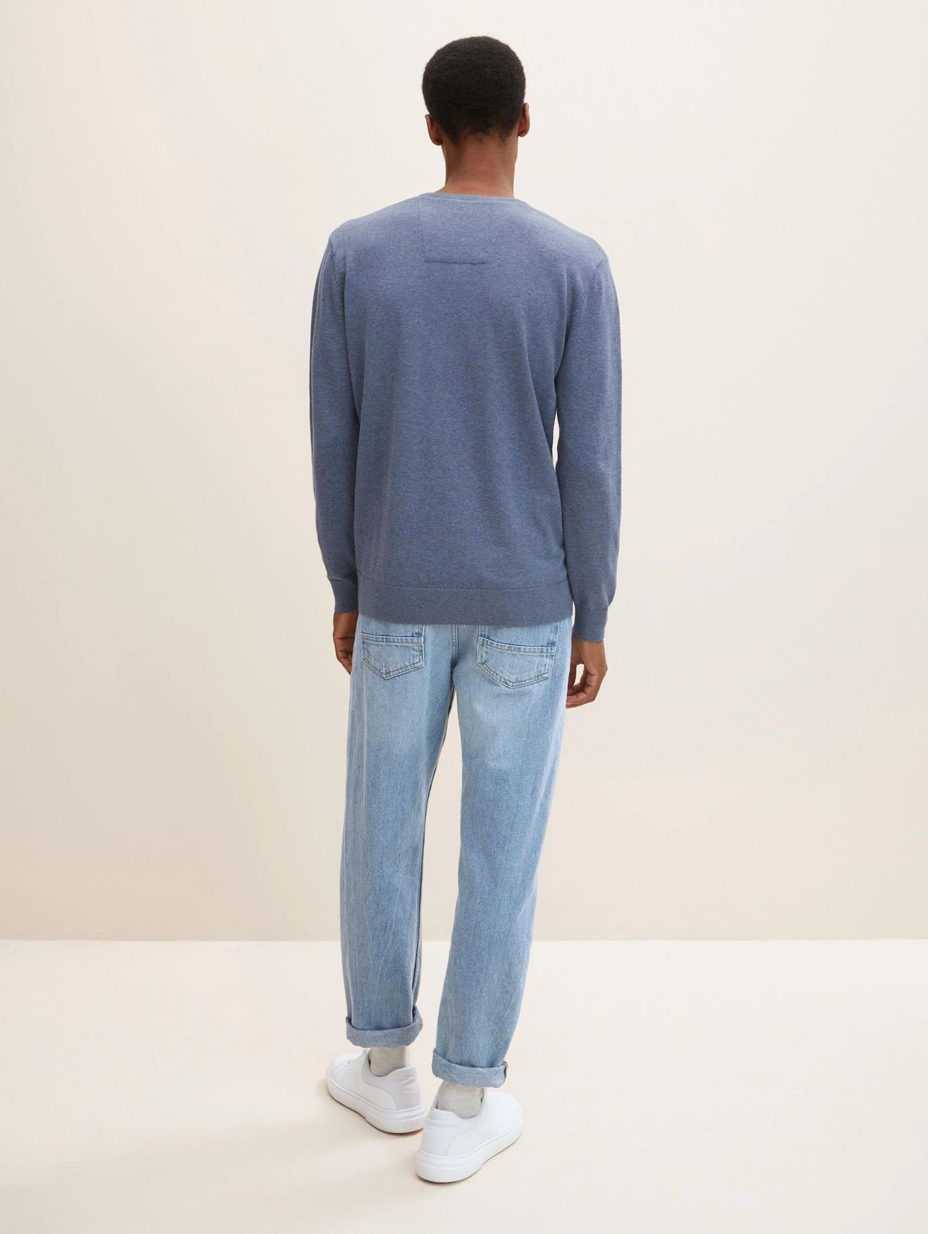 in Strickpullover Sweater Pullover Blau TAILOR TOM 4652 V-Ausschnitt Basic Dünner Feinstrick