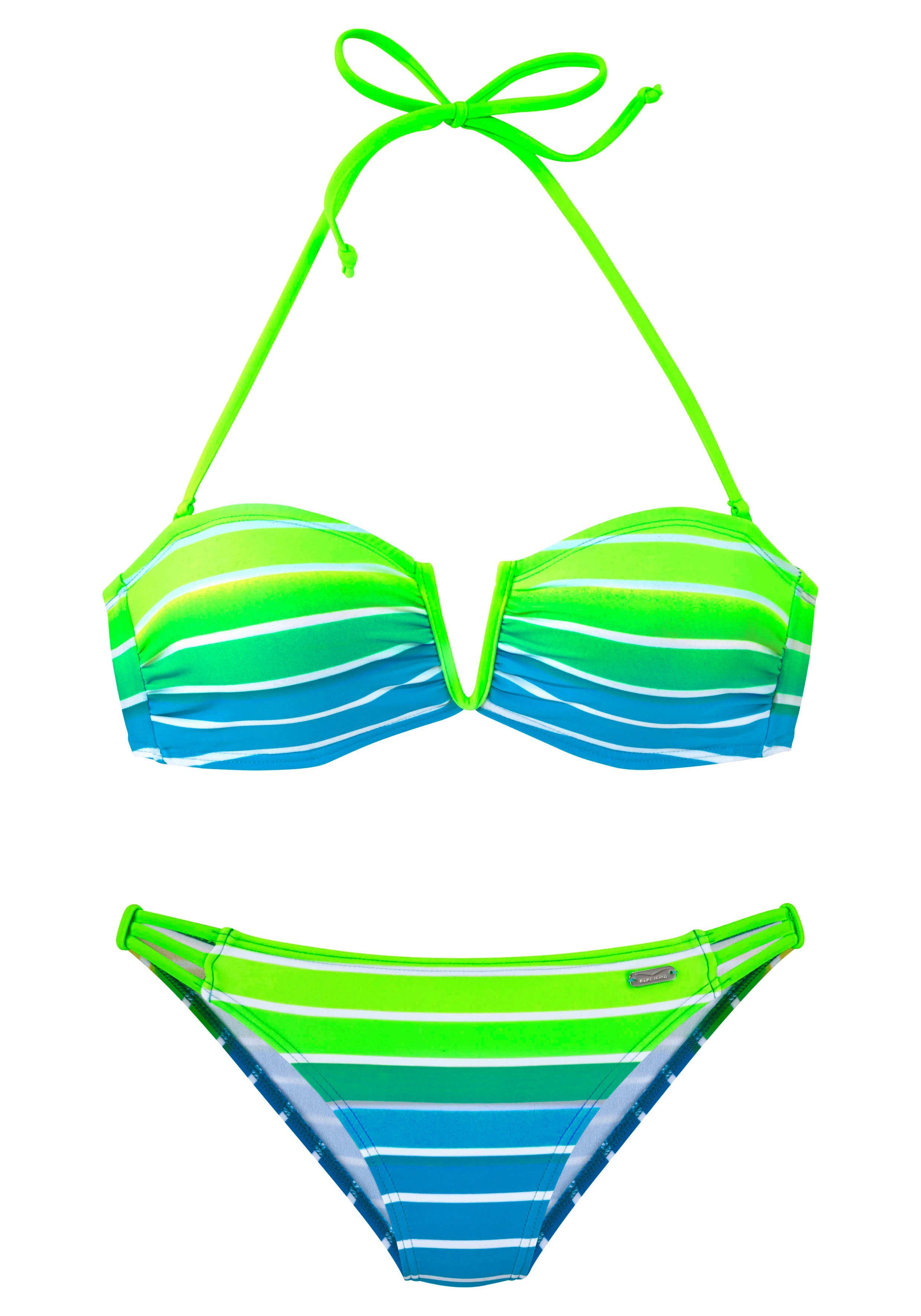 Venice Beach Bandeau-Bikini mit Farbverlauf türkis-gestreift