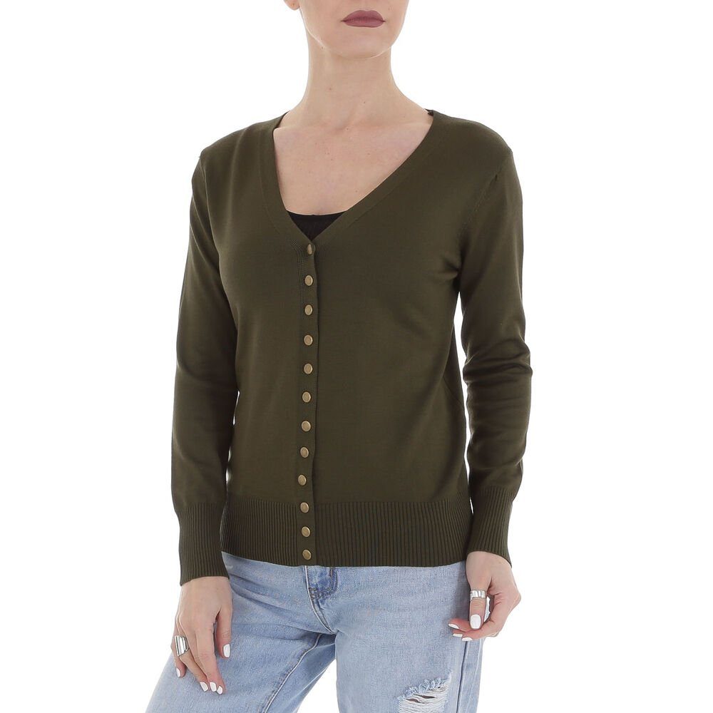 Damen Cardigan Stretch Khaki in Strickjacke Strickjacke Freizeit Ital-Design &