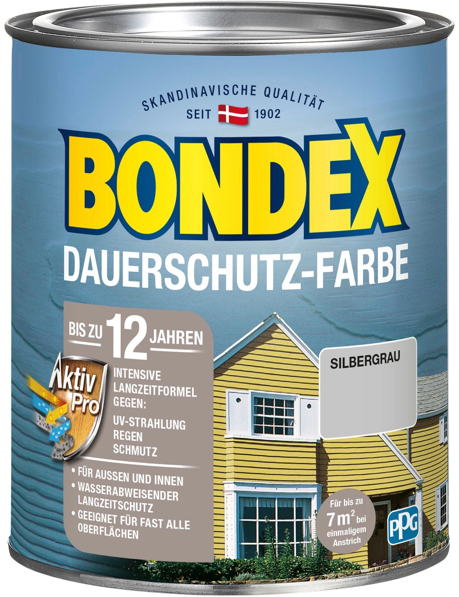 Bondex Wetterschutzfarbe und Langzeitformel Aktiv Innen, mit Pro Wetterschutz für DAUERSCHUTZ-FARBE, silbergrau Außen