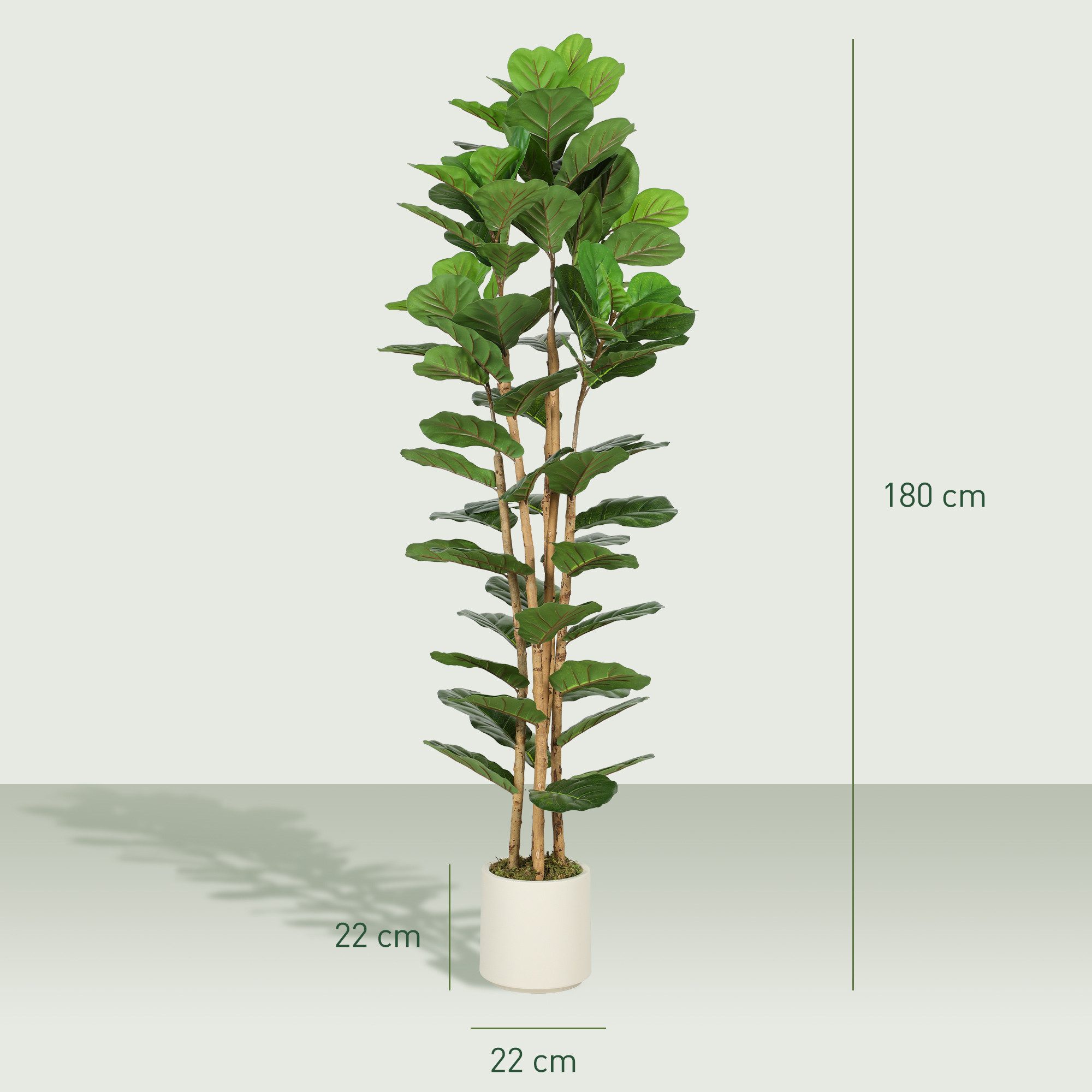 Kunstpflanze Massivholzstamm, 91 Blätter Geigenfeige, HOMCOM, Höhe 180 cm, für Wohnzimmer, Schlafzimmer, Büro, Garten, Grün – Bild 3 von 5