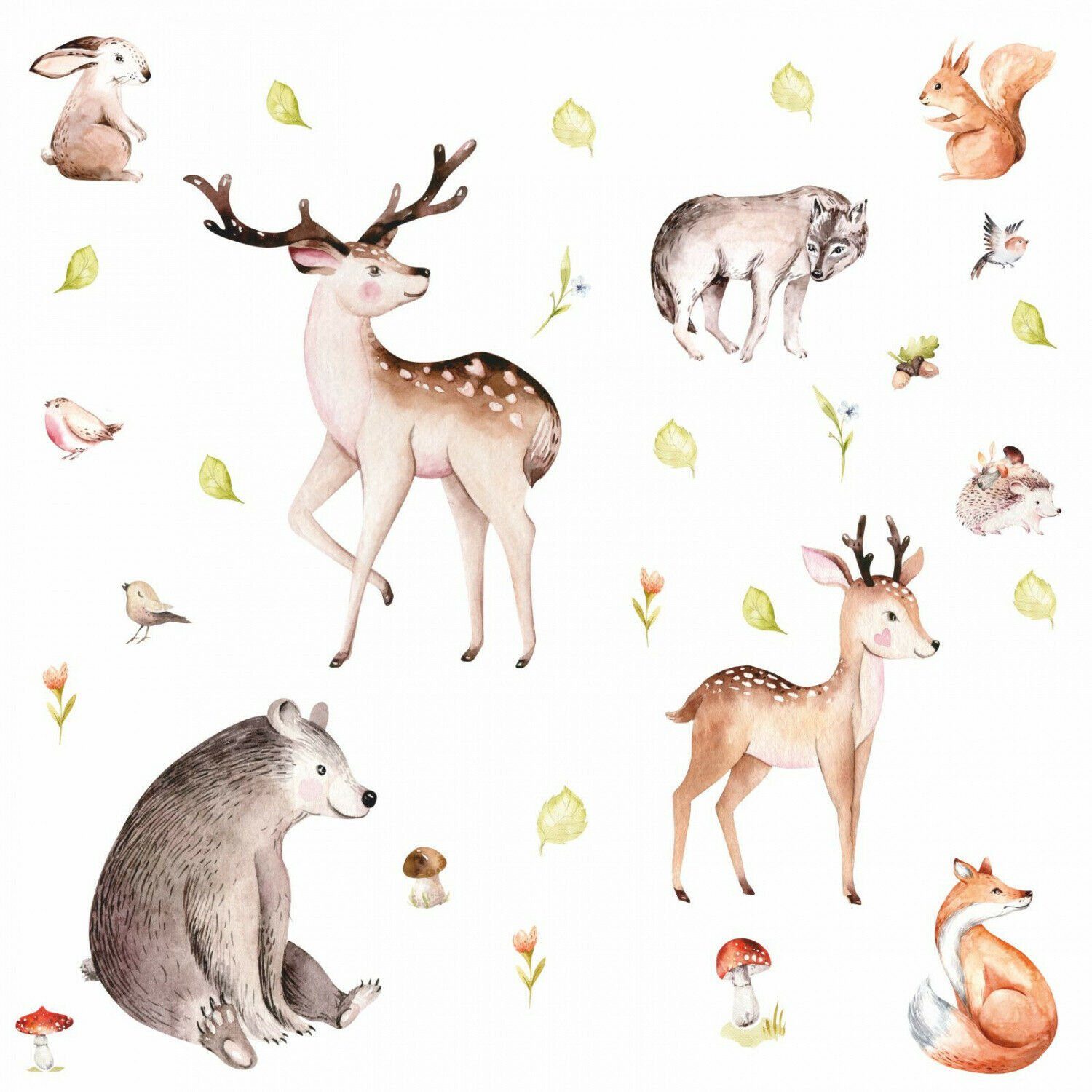 nikima Wandtattoo 203 Waldtiere Aquarell Hirsch Reh und Bär (PVC-Folie), in 6 vers. Größen