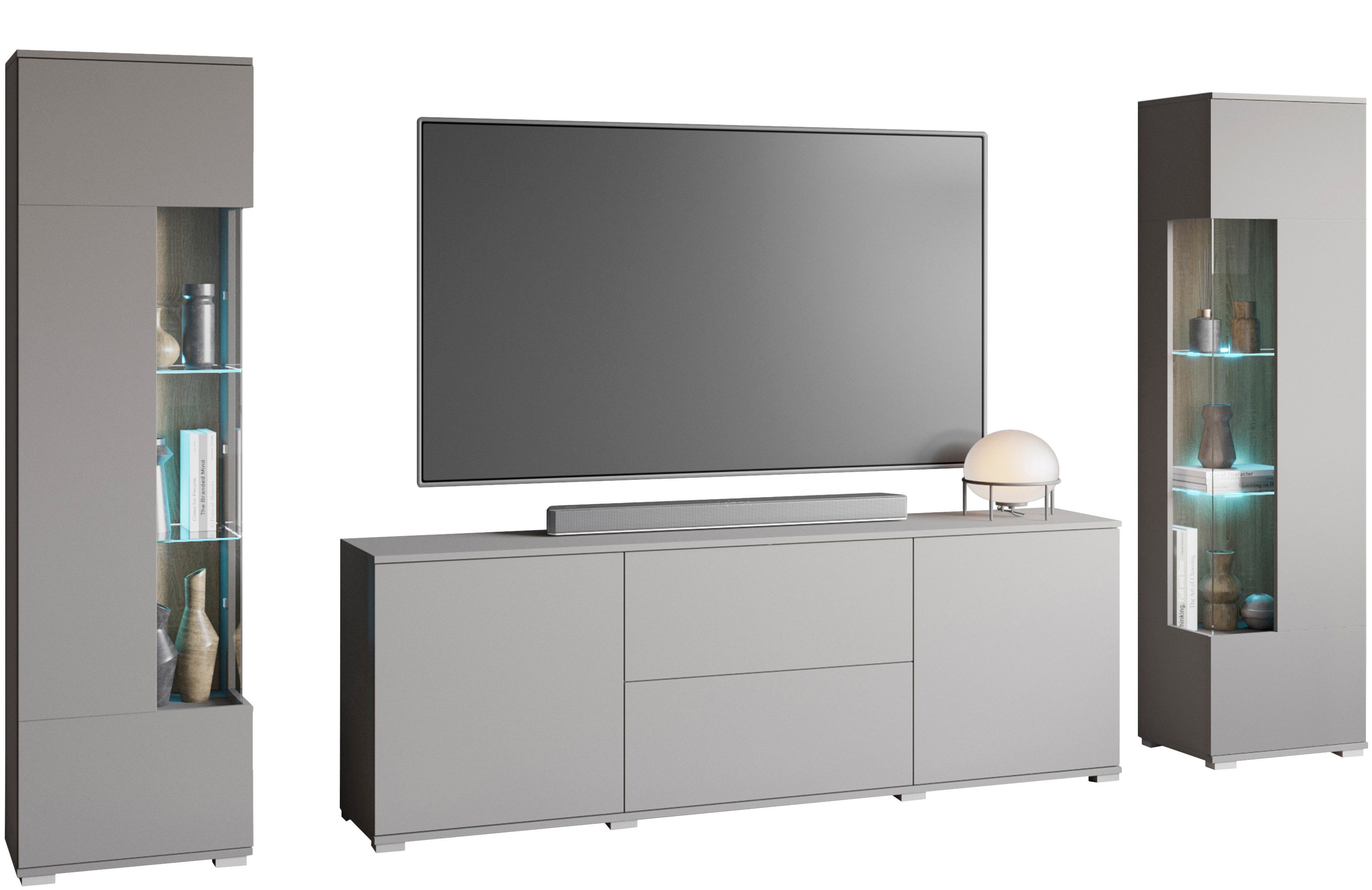 INOSIGN Wohnwand KENIA, (Komplett-Set, 3-St), Vitrinen mit Eckverglasung, h günstig online kaufen