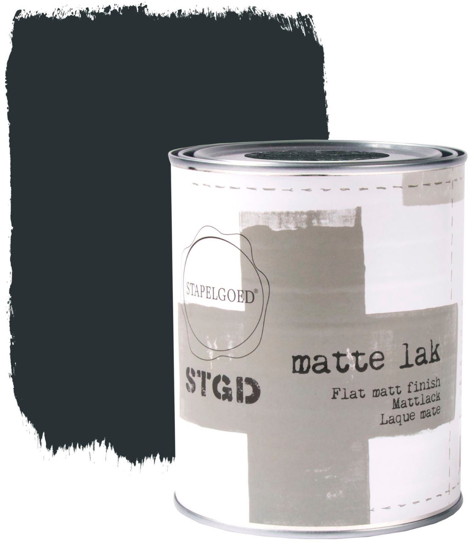 STAPELGOED Lack STGD matte lak black shades, auf Wasserbasis, waschbeständig und gebrauchsfertig, 1 Liter Navy black Schwarz