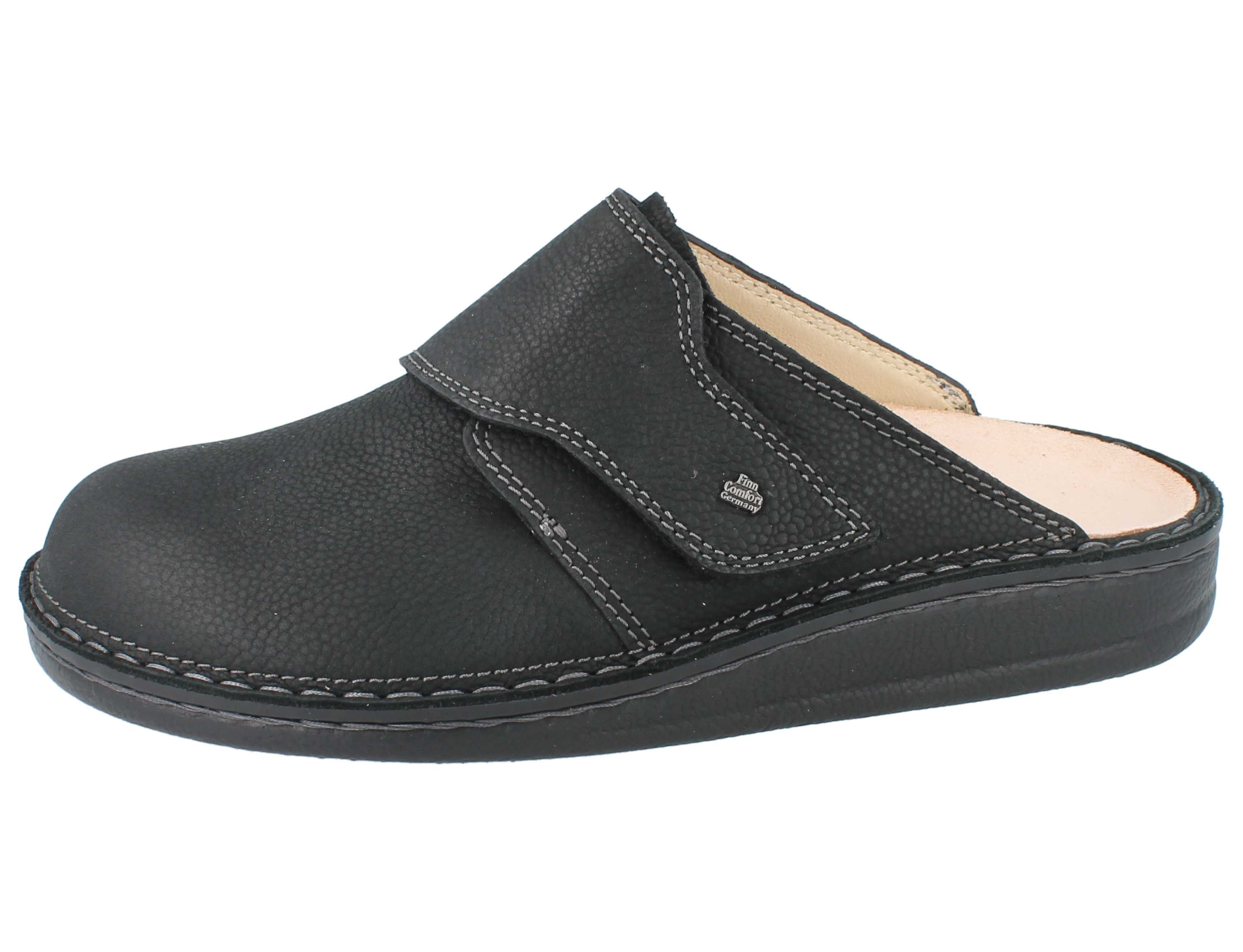 Finn Comfort FINN COMFORT Amalfi Herren Clog schwarz genarbtes Nubukleder - Größe: Hausschuh Wechselfußbett