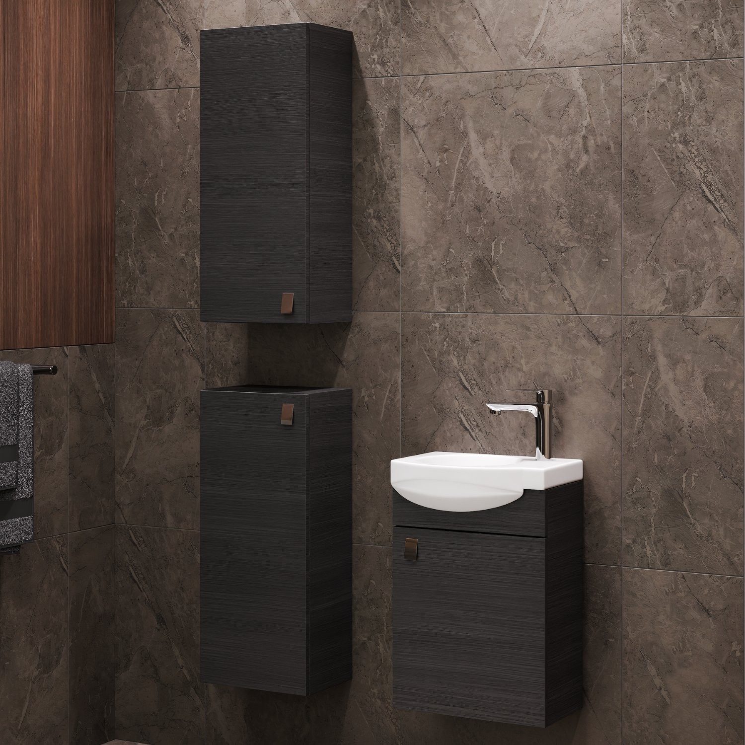 Planetmöbel Badmöbel-Set Waschtischunterschrank 40 cm mit 2x Midischrank 32 cm, (Waschbecken mit Unterschrank, Badezimmerschrank)