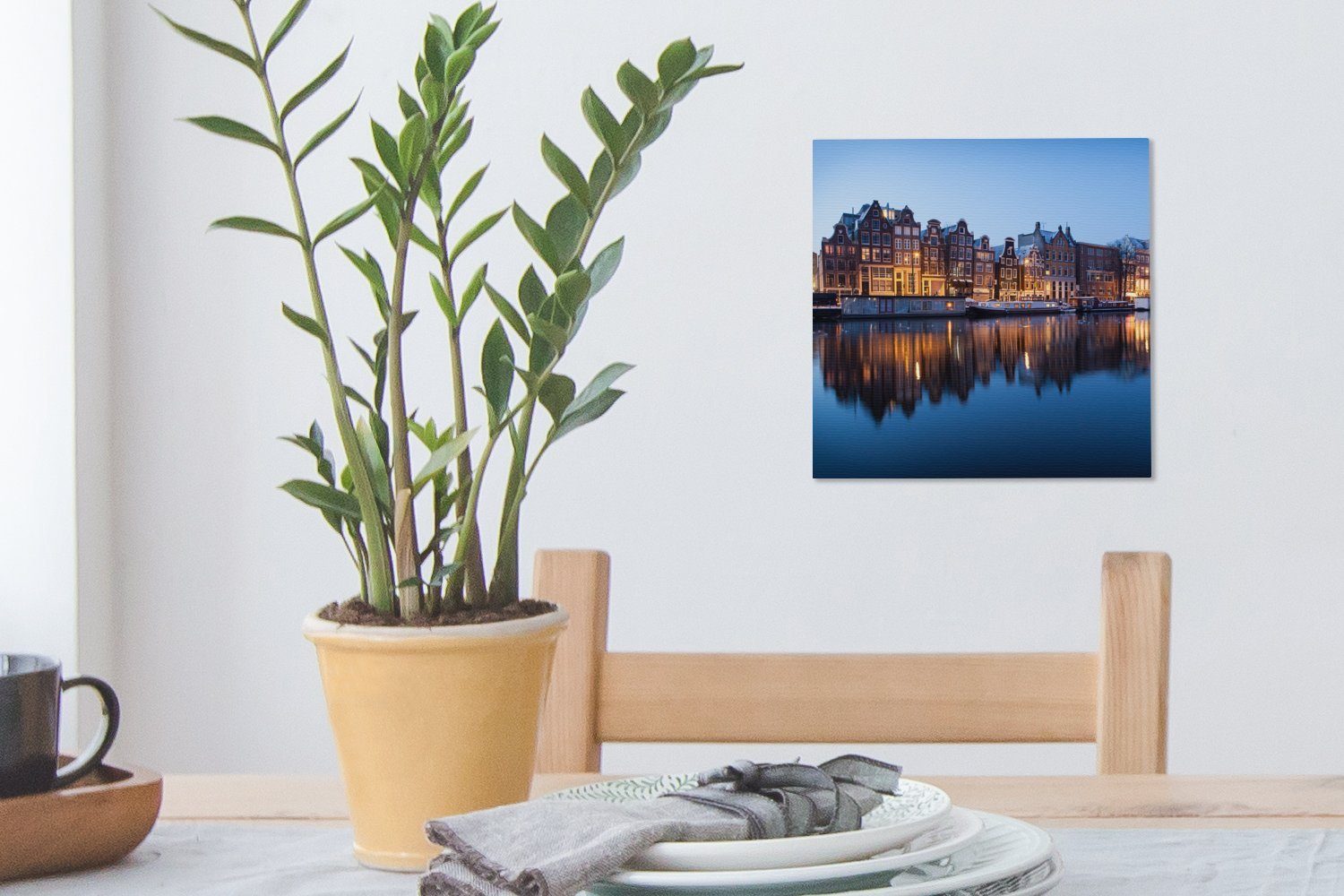 Wohnzimmer Bilder Schlafzimmer Leinwand - (1 Leinwandbild - St), für OneMillionCanvasses® Amsterdam Sonnenuntergang Spiegelung,