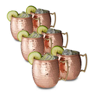 relaxdays Cocktailglas 6 x Moscow Mule Becher, Edelstahl