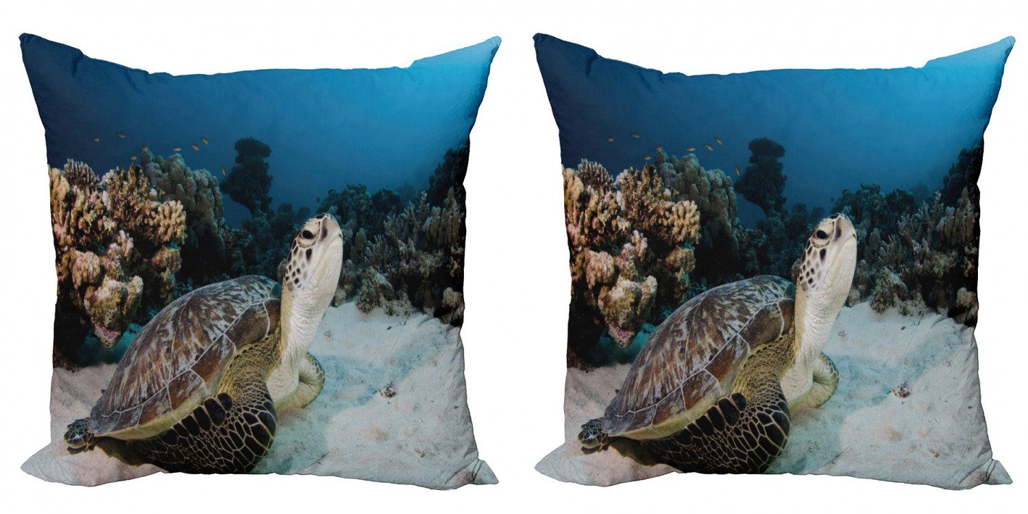 Kissenbezüge Modern Accent Doppelseitiger Digitaldruck, Abakuhaus (2 Stück), Unter dem Meer Turtle Korallenriff