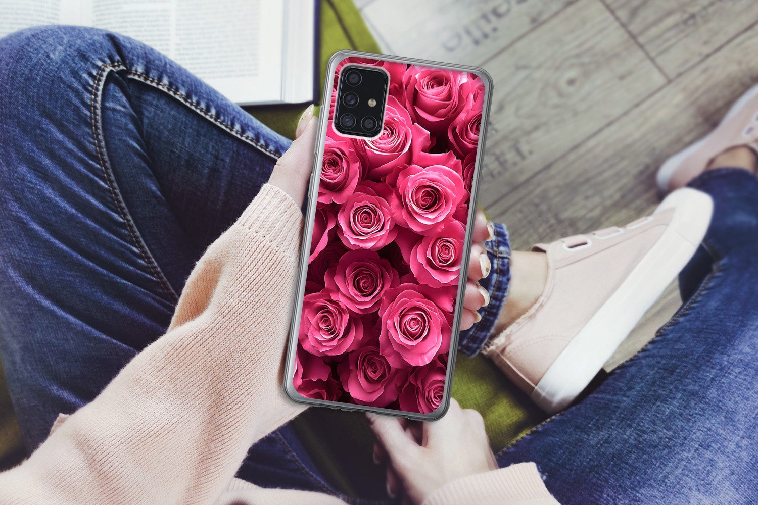 MuchoWow Handyhülle für Samsung Galaxy A52 5G Rosen - Rosa - Blume, Smartphone-Bumper, Print, Handy Schutzhülle Dünn