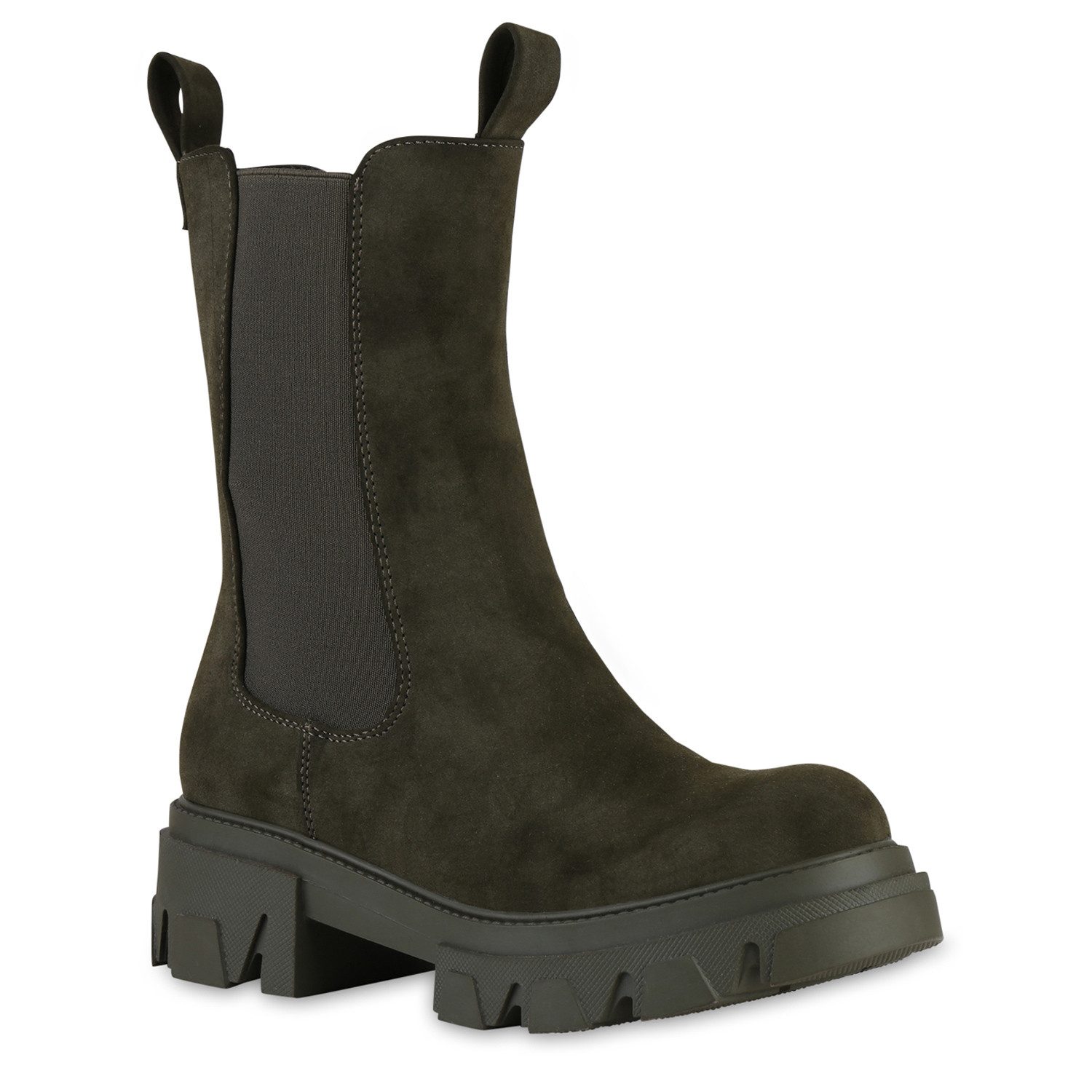 VAN HILL 841348 Plateaustiefelette Damen Plateau Boots Stiefeletten Profil-Sohle Stiefel