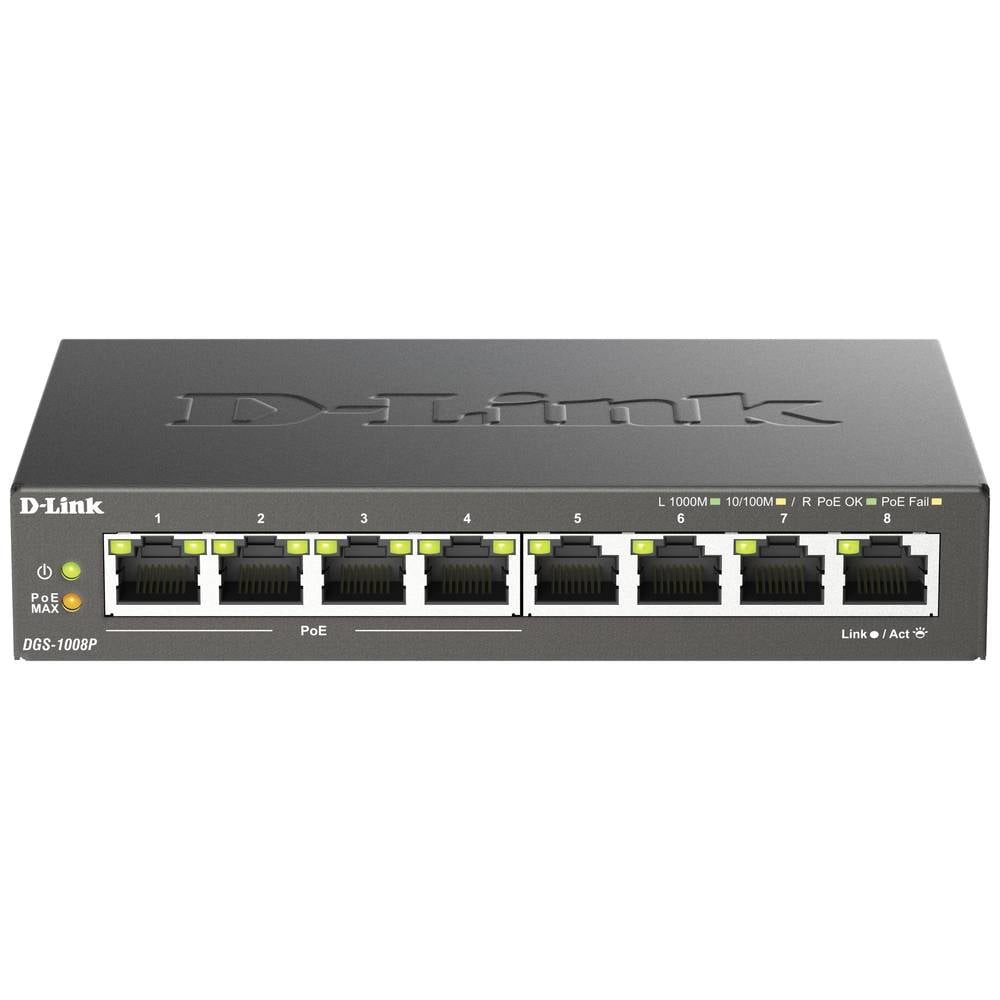 D-Link 8-Port Gigabit PoE Unmanaged Desktop Switch DGS-1008P/E Netzwerk-Switch (PoE-Funktion)