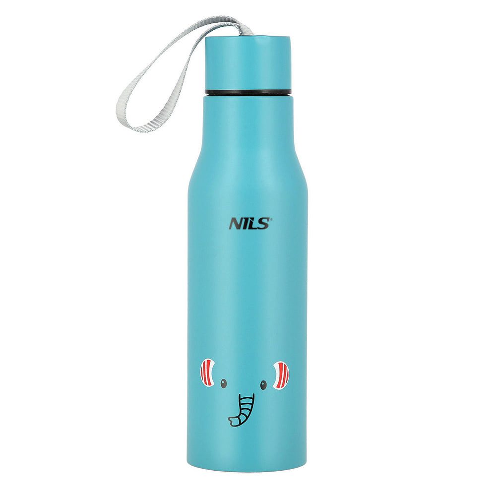 Nils Thermobecher Kinderflasche Isolierflasche Trinkflasche, 1-tlg., Edelstahl, doppelwandig, dicht, Trageschlaufe, Tiermotiv