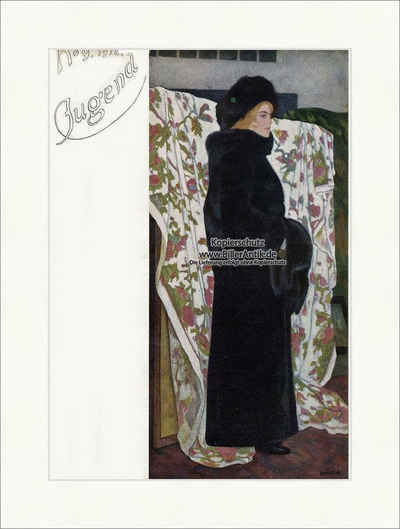 Kunstdruck Titelseite der Nummer 9 von 1912 Emil Orlik Frau Pelzmantel Jugend 384, (1 St)