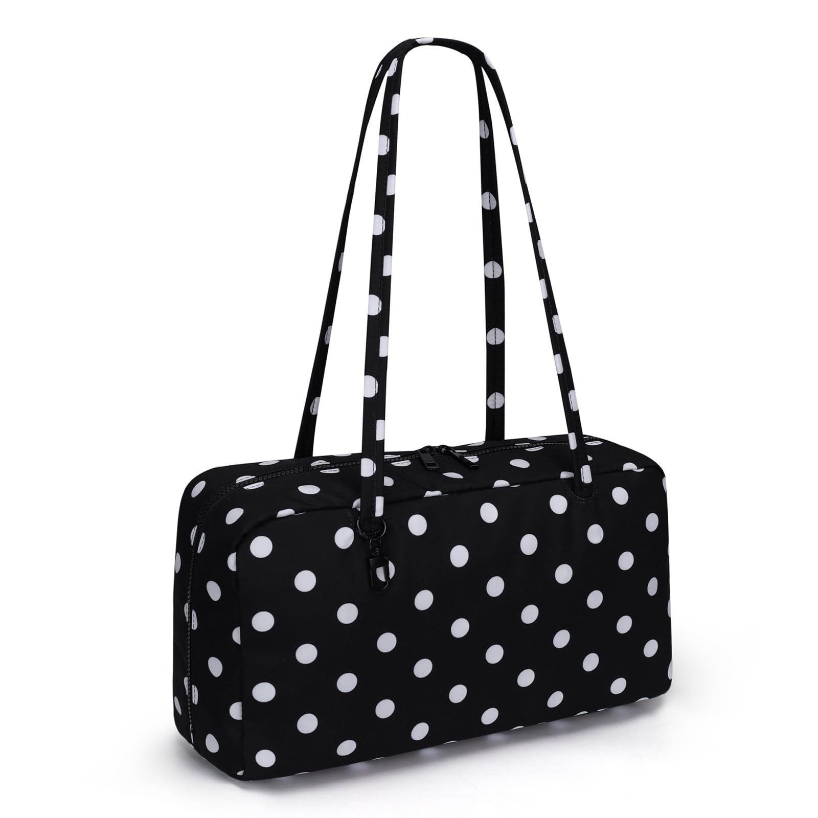 FOUORTUNATE-BEE Schultertasche Schwarze Polka-Dot-Schultertasche aus Stoff mit weißen Punkten, und verstellbarem Schultergurt