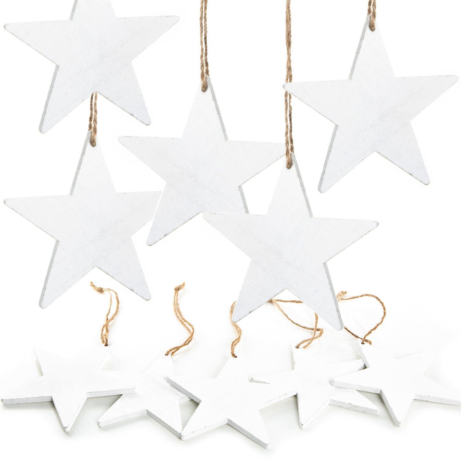 Logbuch-Verlag Dekofigur 10 Sternanhänger weiß aus Holz 10 cm - Christbaumschmuck Weihnachten