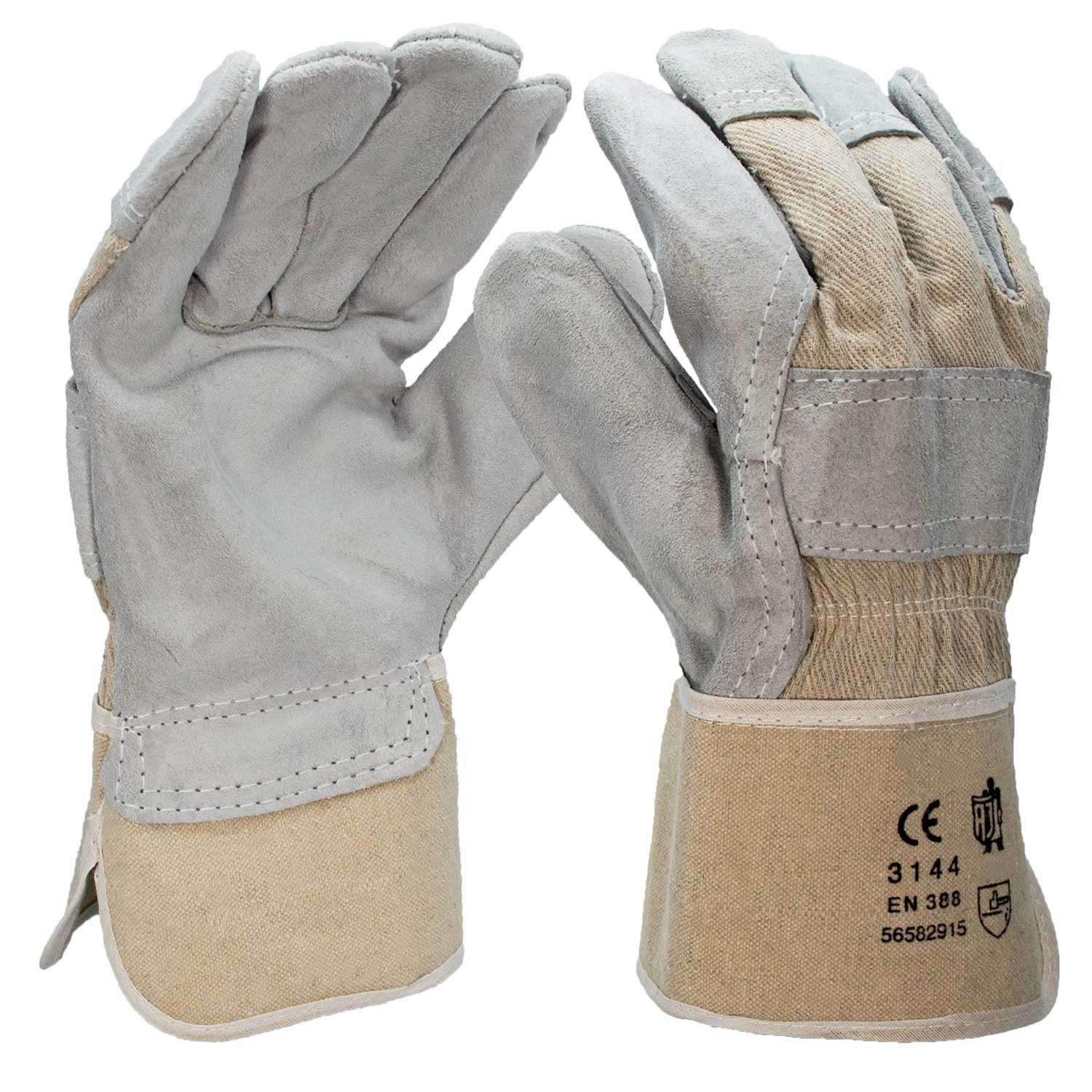 Jungfleisch Arbeitshandschuhe Montage-Handschuhe EN 388 Rindkernspaltleder Handschuhe für Bauarbeiten, Montage, Garten