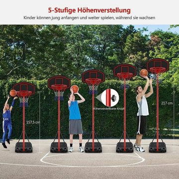 KOMFOTTEU Basketballständer Basketballkorb, mit 5 höhenverstellbare Stufen, 158-218 cm
