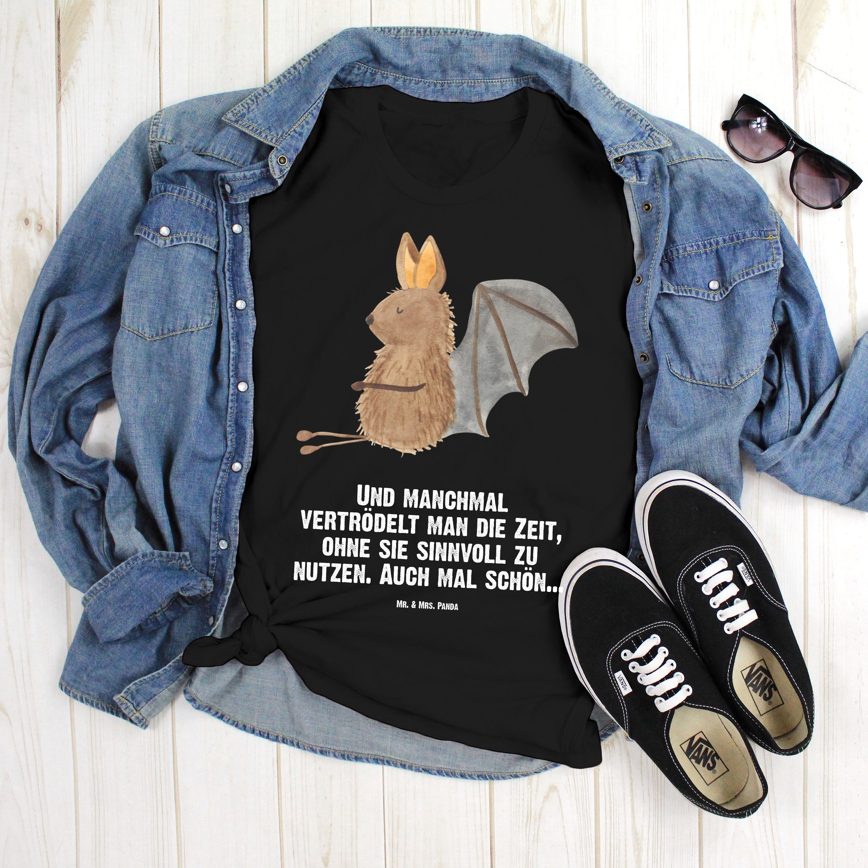 Mr. & Mrs. Panda TShirt Fledermaus sitzend Schwarz Geschenk