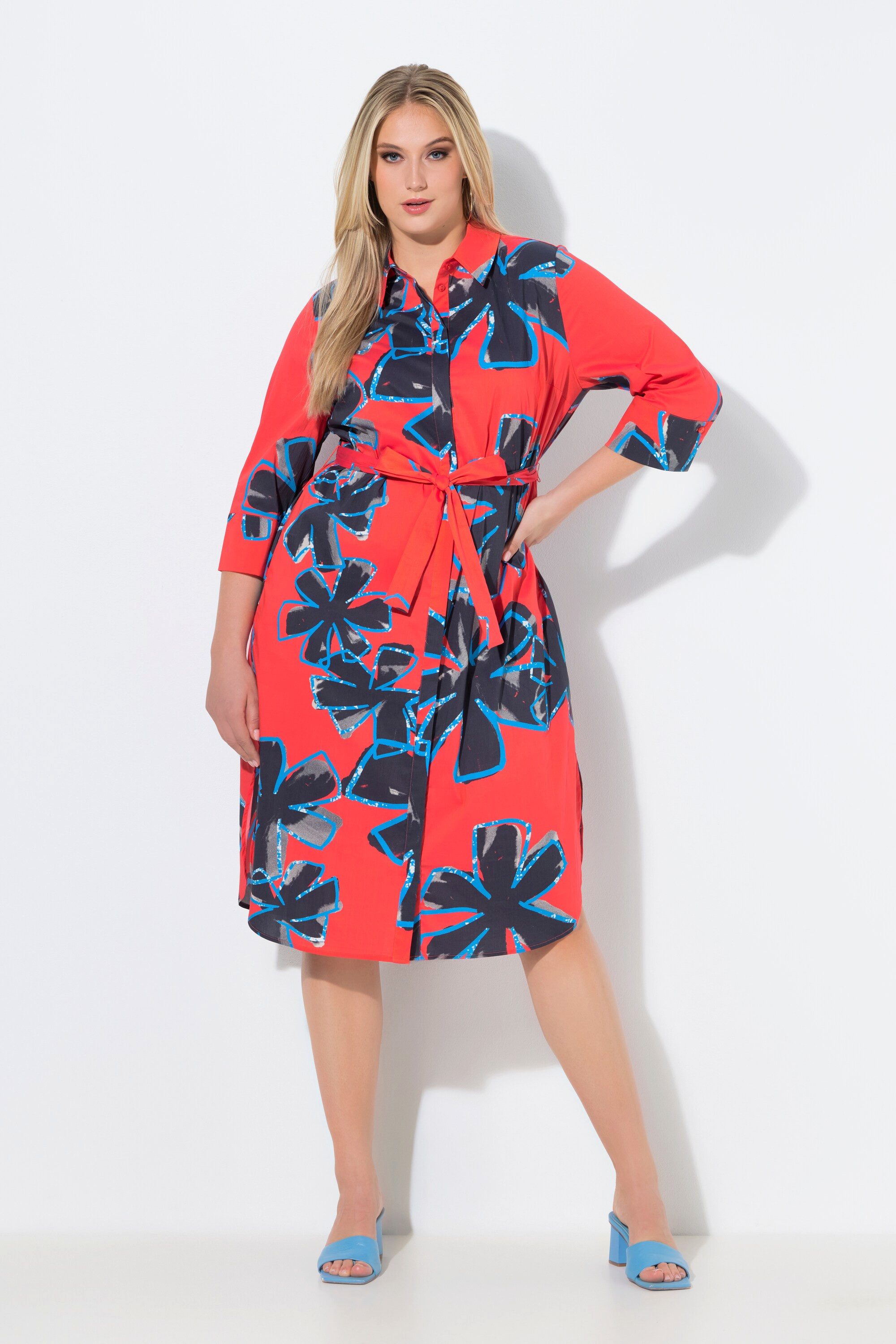 Ulla Popken Midikleid Hemdblusen-Midikleid Blüten A-Linie 3/4-Arm günstig online kaufen