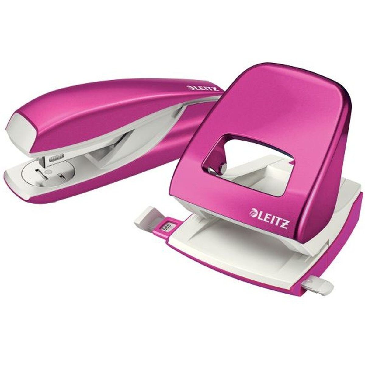 LEITZ Tischaufsatz Locher NeXXt 5008 und Heftgerät NeXXt 5502 im Set pink metallic